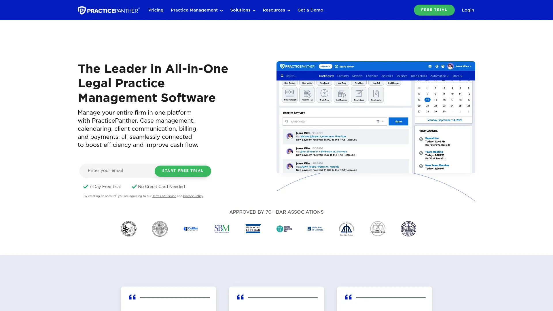 PracticePanther legal practice management software homepage