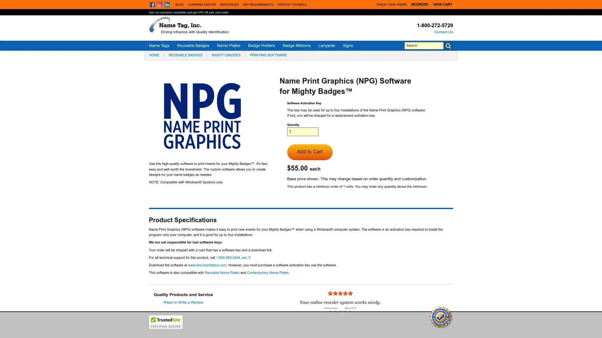 Name Print Graphics NPG software page for Mighty Badges