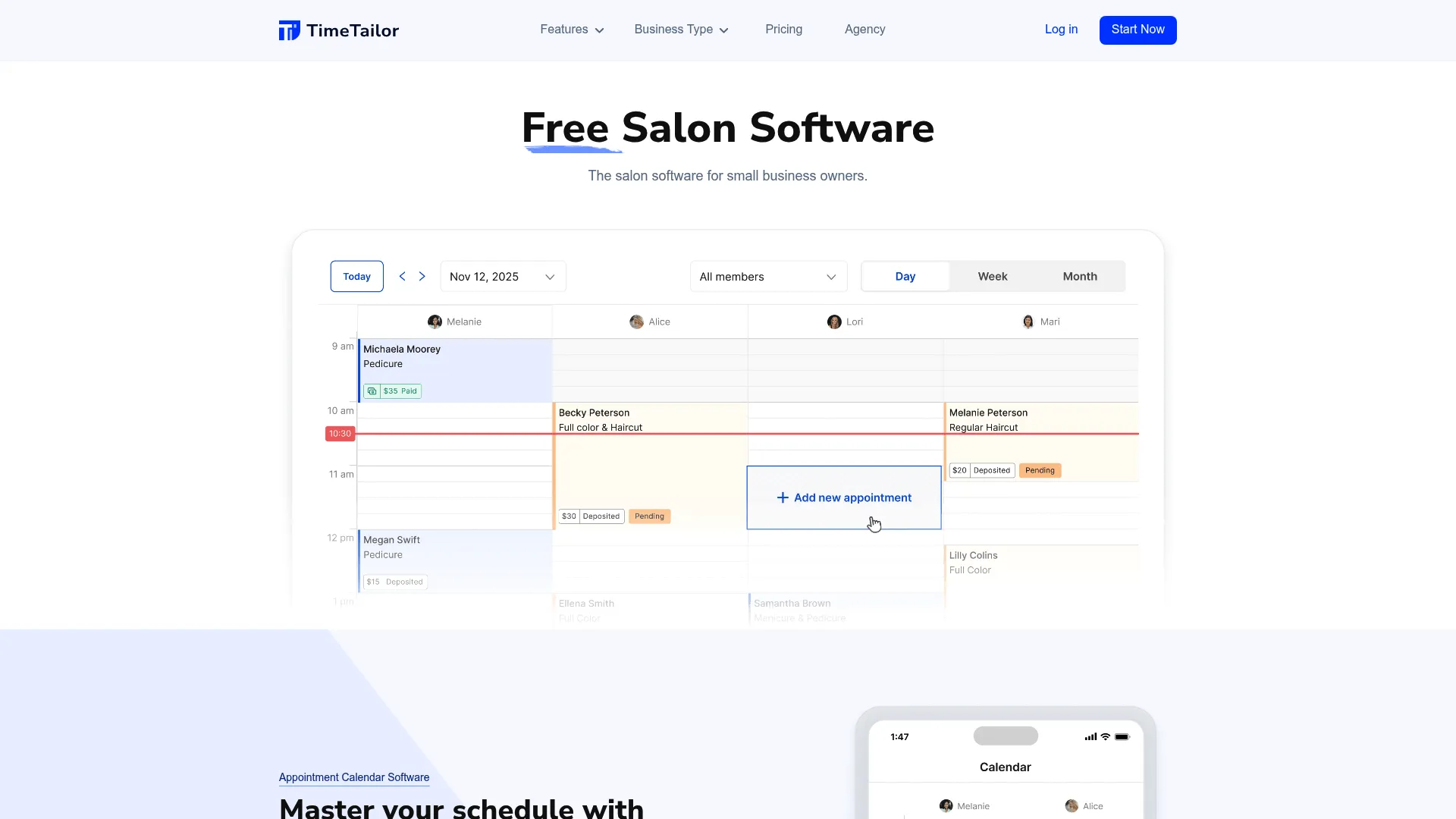 TimeTailor salon booking software homepage