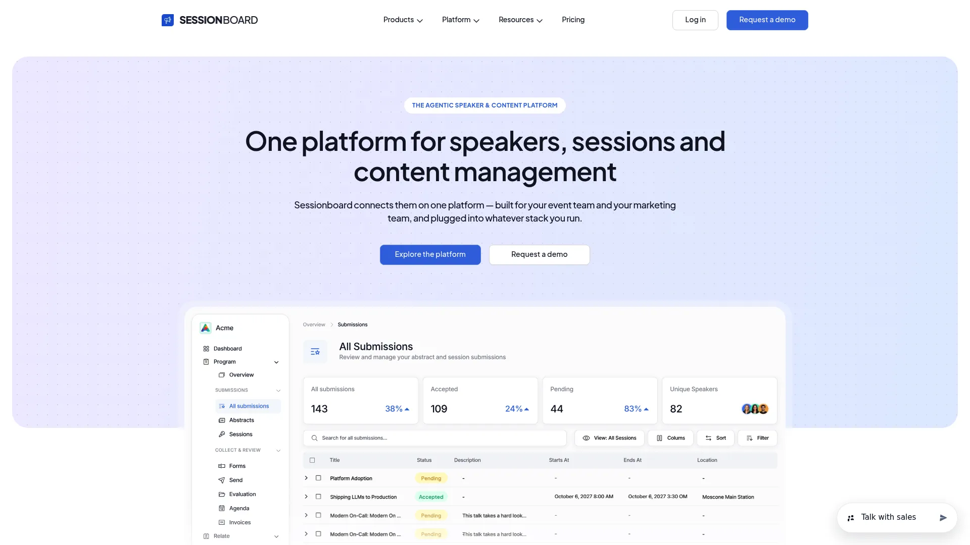 Sessionboard call for papers and speaker management homepage