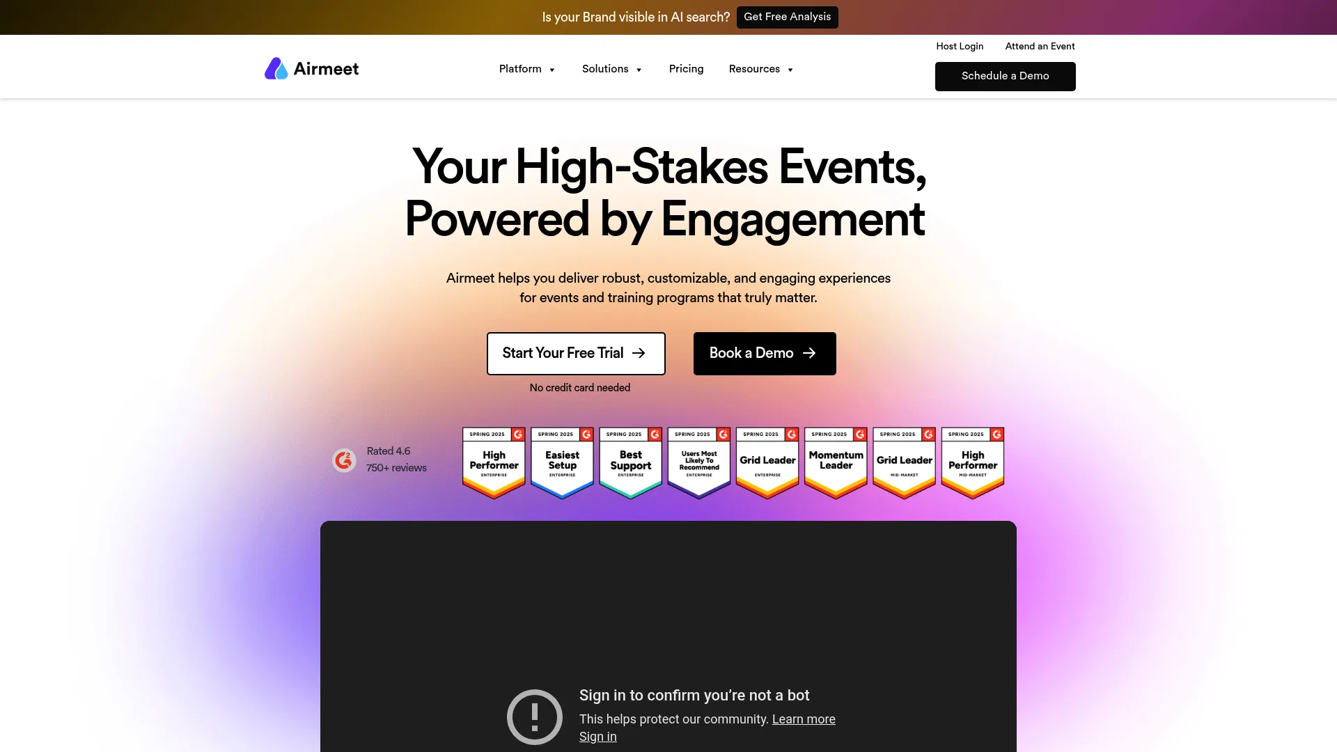Airmeet event experience platform homepage