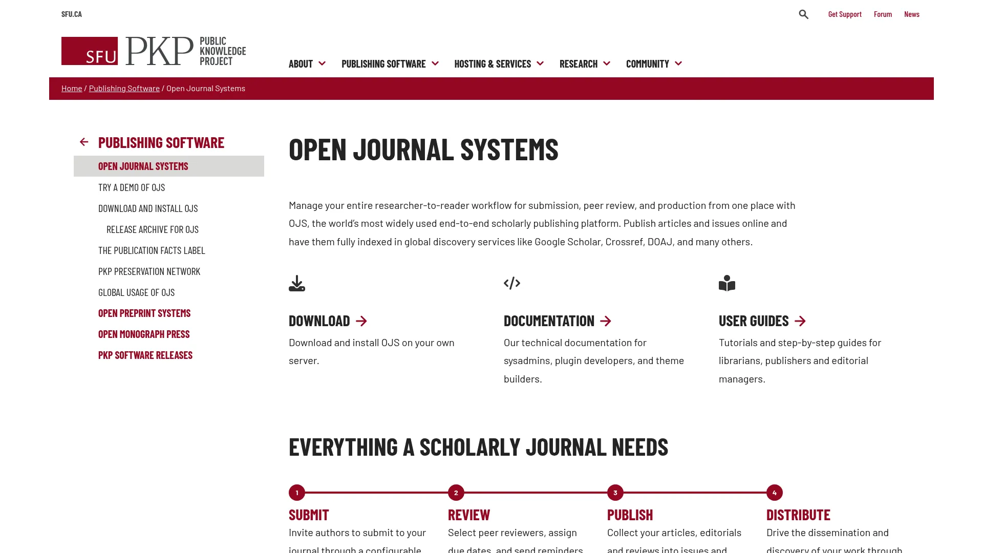 Open Journal Systems homepage