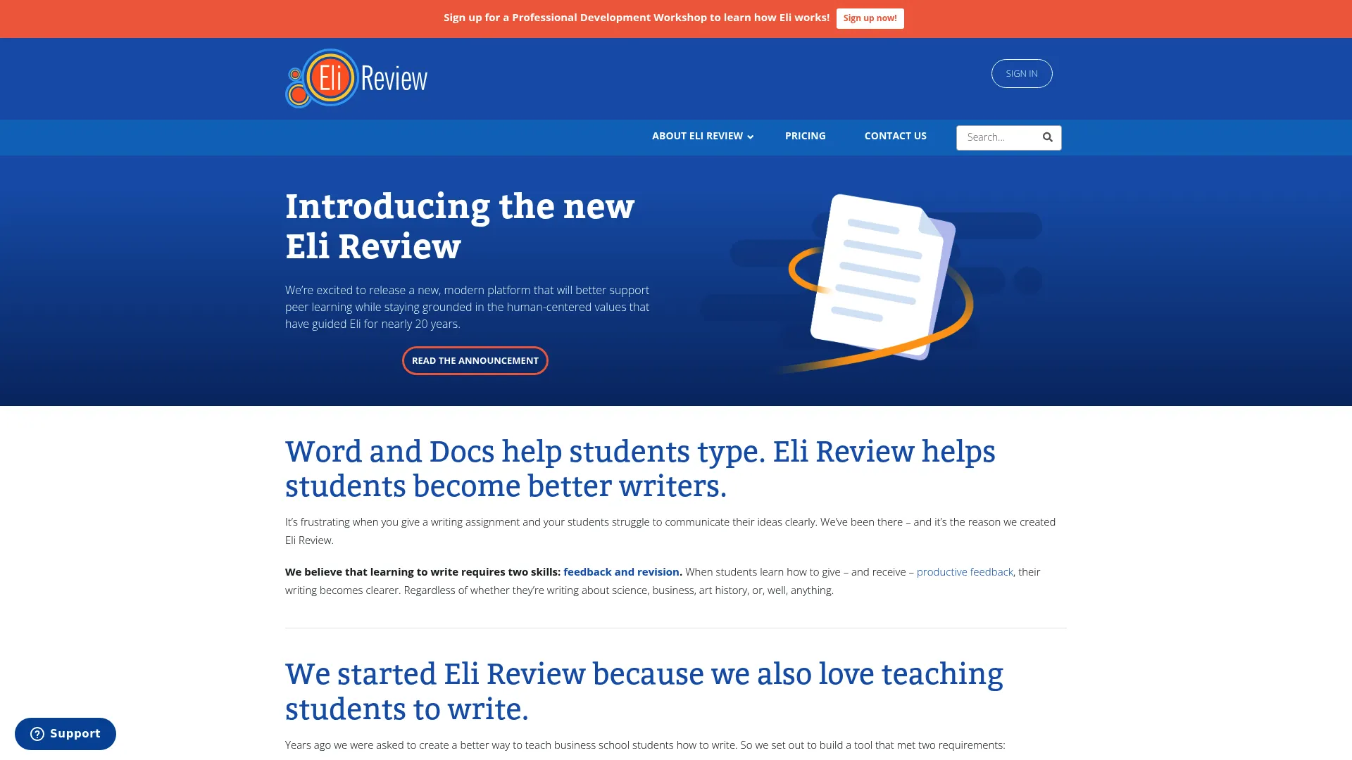 Eli Review peer feedback platform for writing instruction homepage
