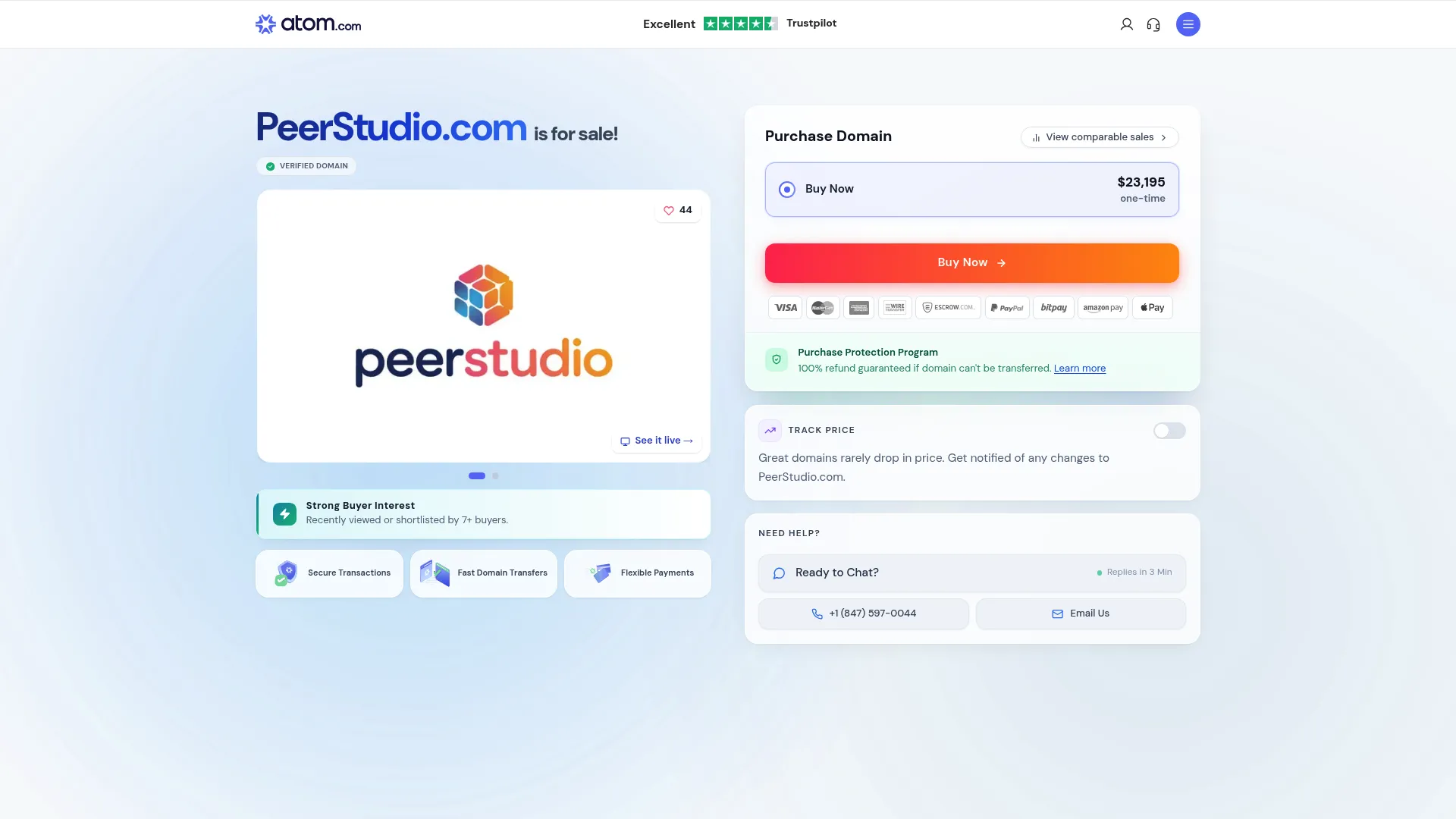 PeerStudio domain listing page