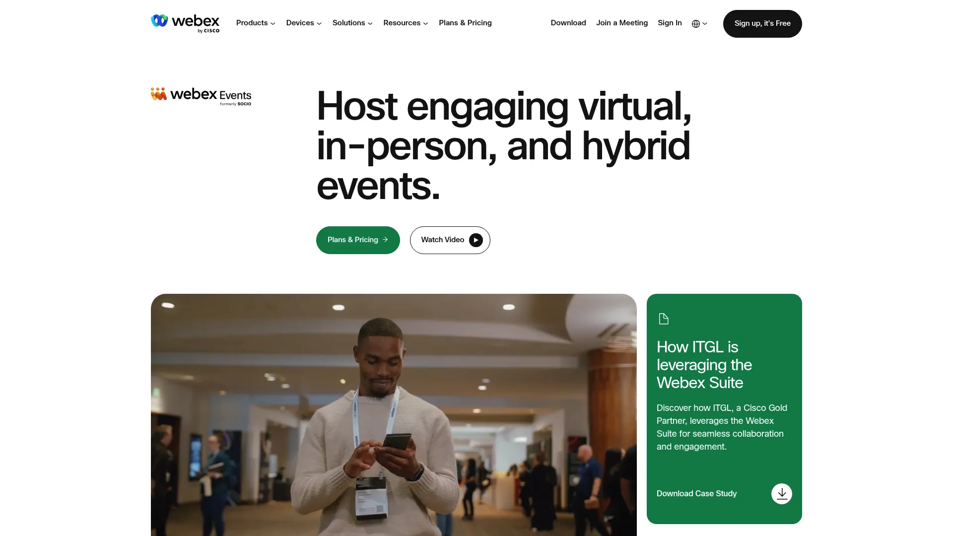 Webex Events event management platform page
