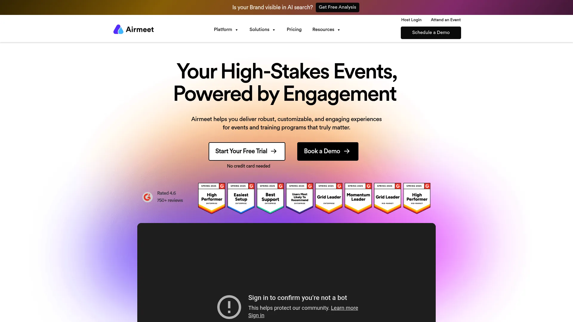 Airmeet virtual event and webinar platform homepage