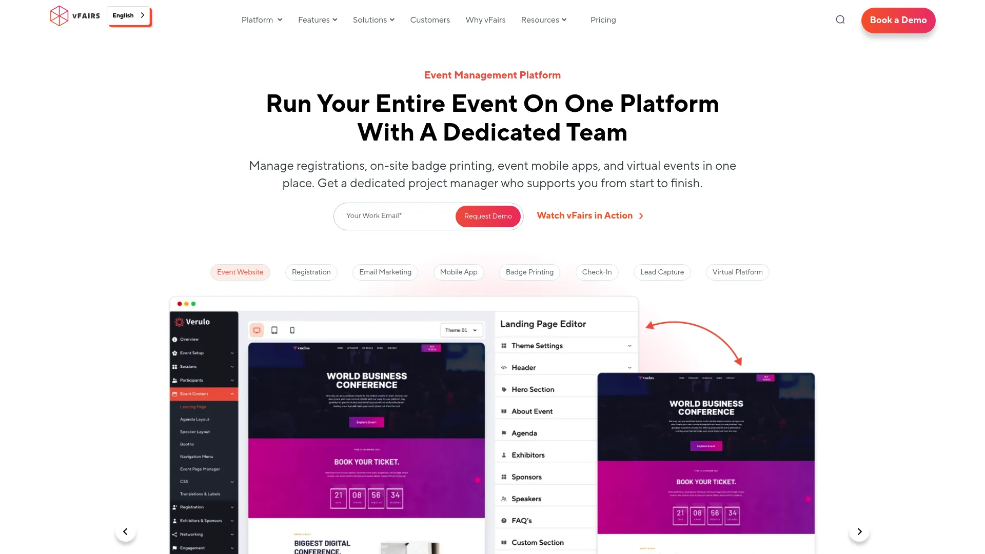vFairs event management software homepage