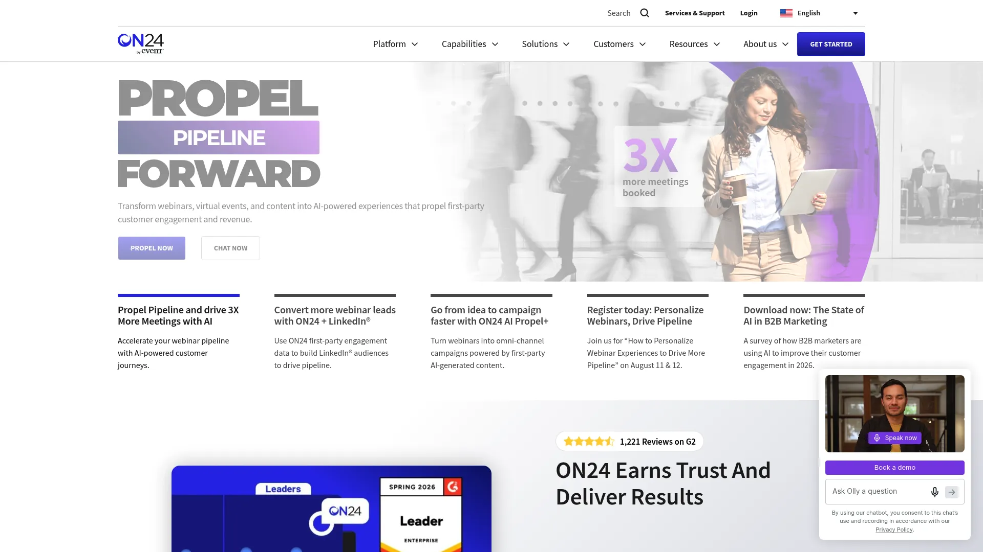 ON24 webinar and virtual events platform homepage