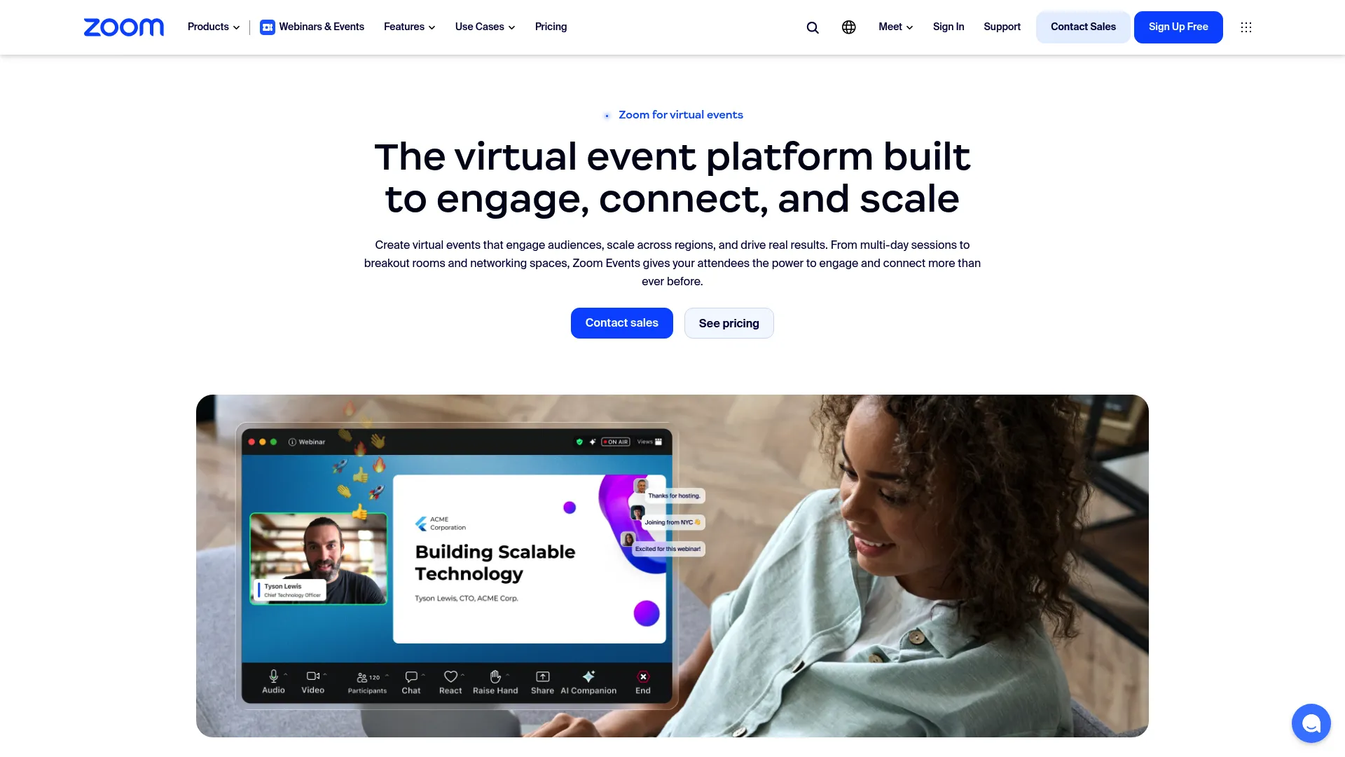 Zoom Events virtual event platform landing page