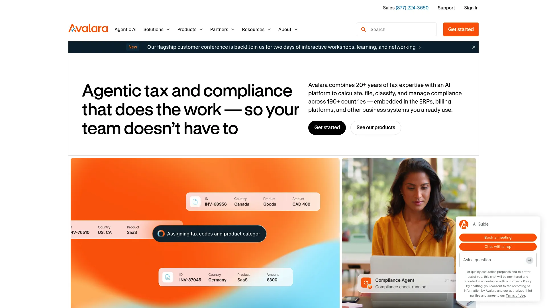 Avalara tax compliance software homepage