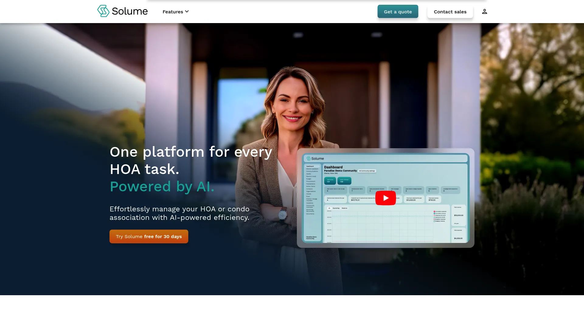 Solume HOA community management software homepage