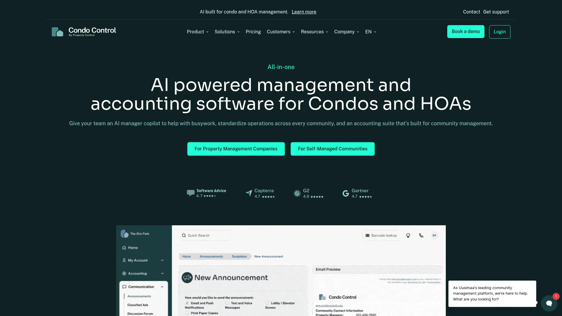 Condo Control condo and HOA management software homepage