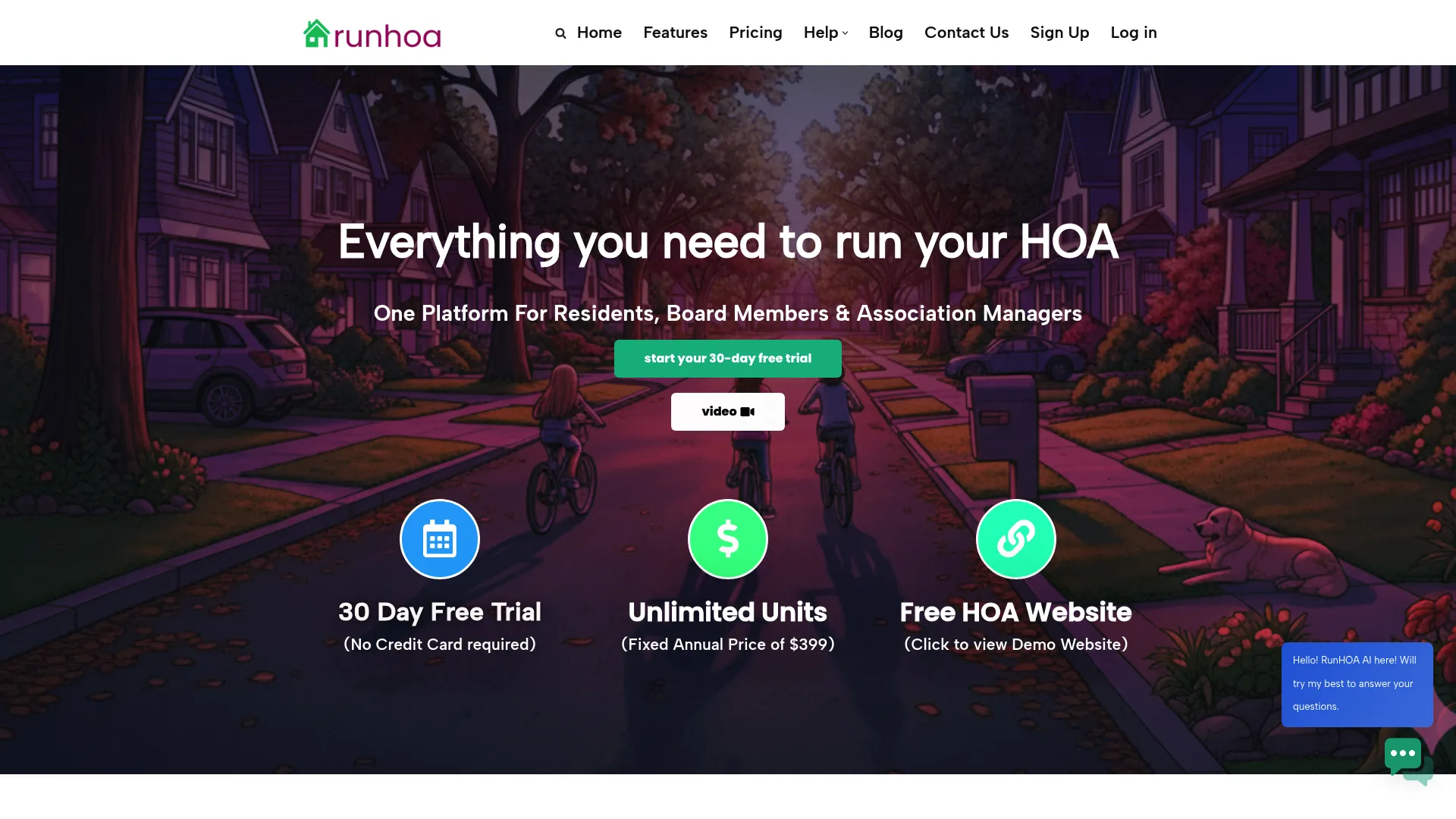 RunHOA HOA management software homepage