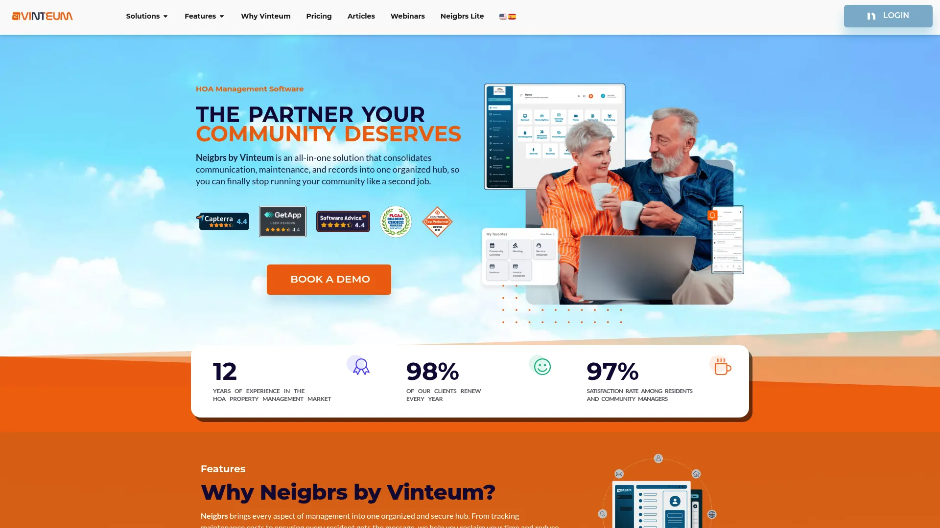 Vinteum HOA and condo management software homepage