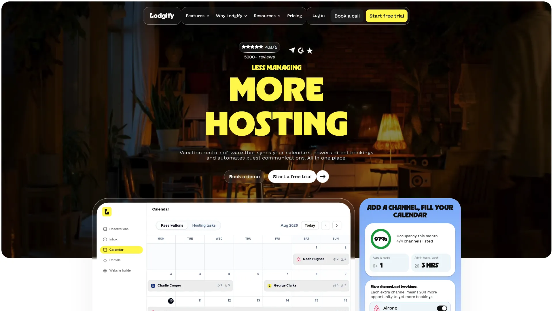 Lodgify vacation rental website builder and channel manager homepage