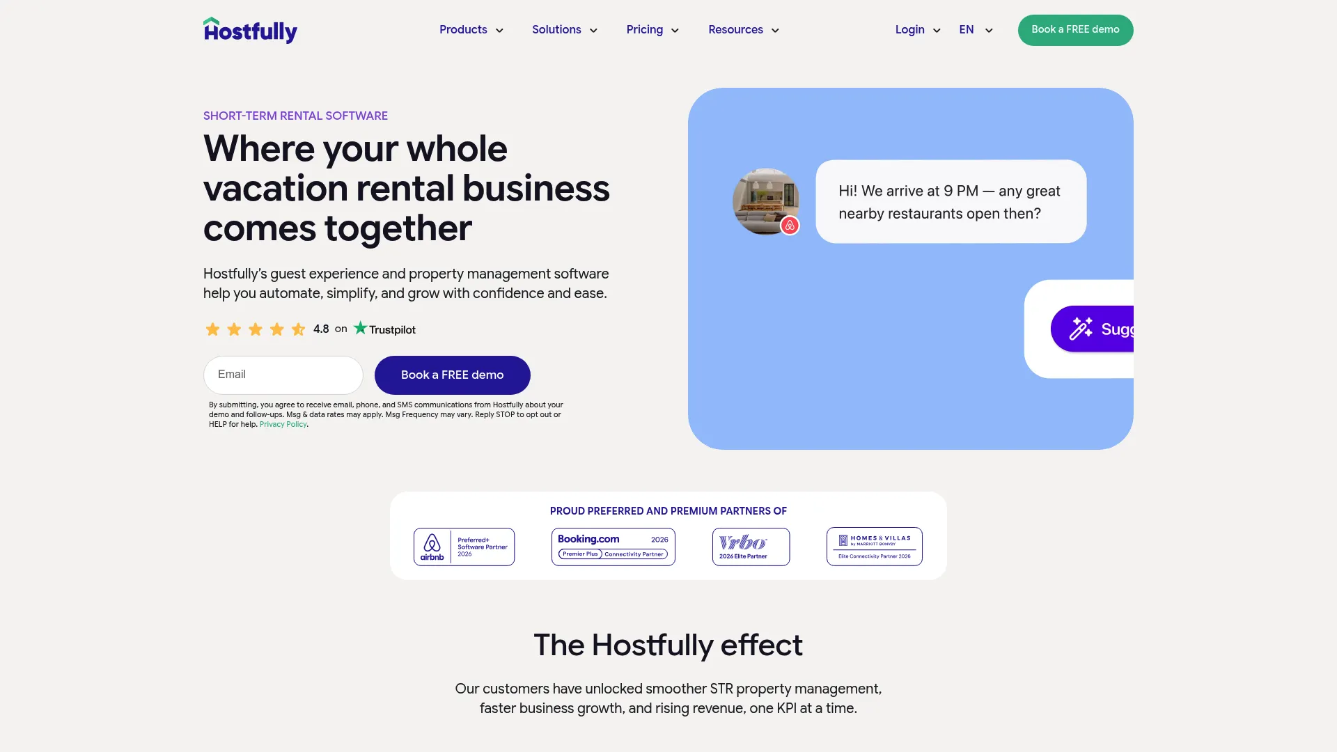 Hostfully vacation rental property management software homepage