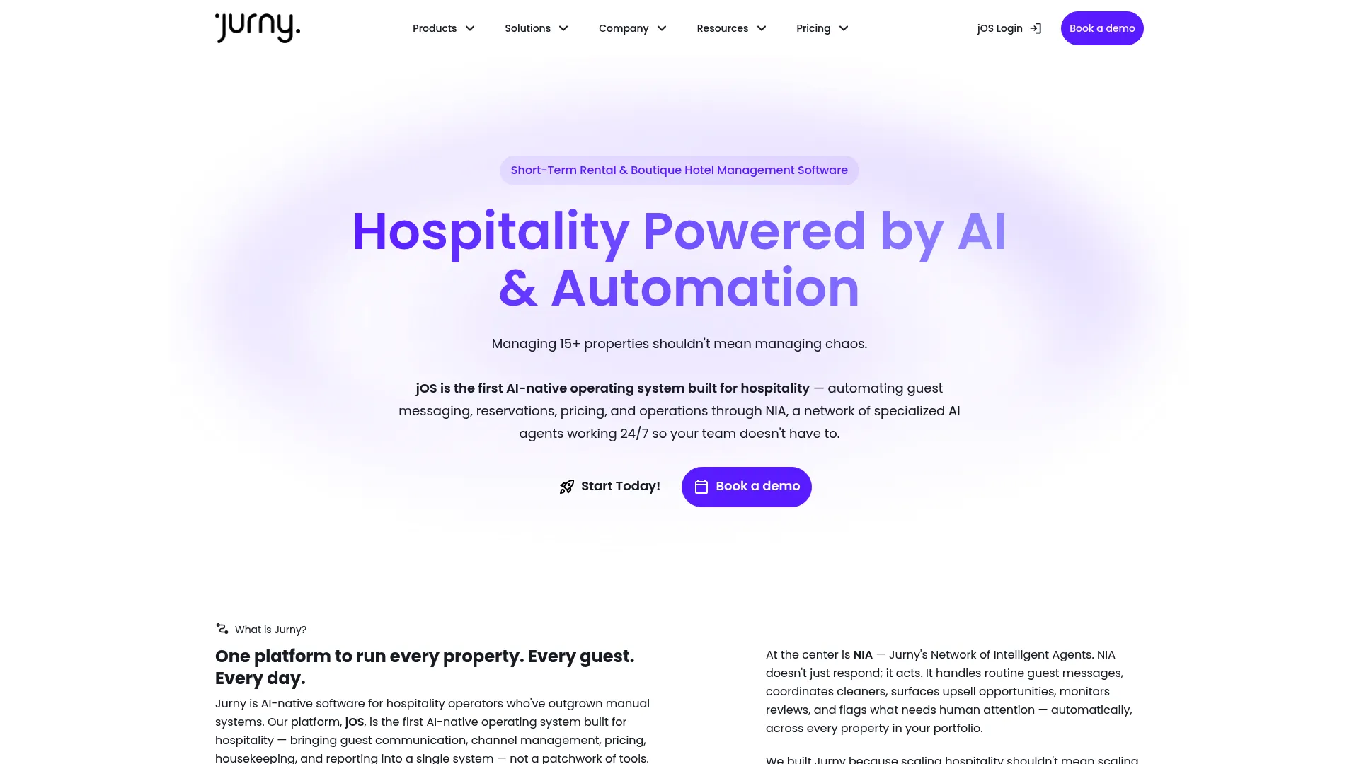 Jurny AI-native hospitality operating system homepage