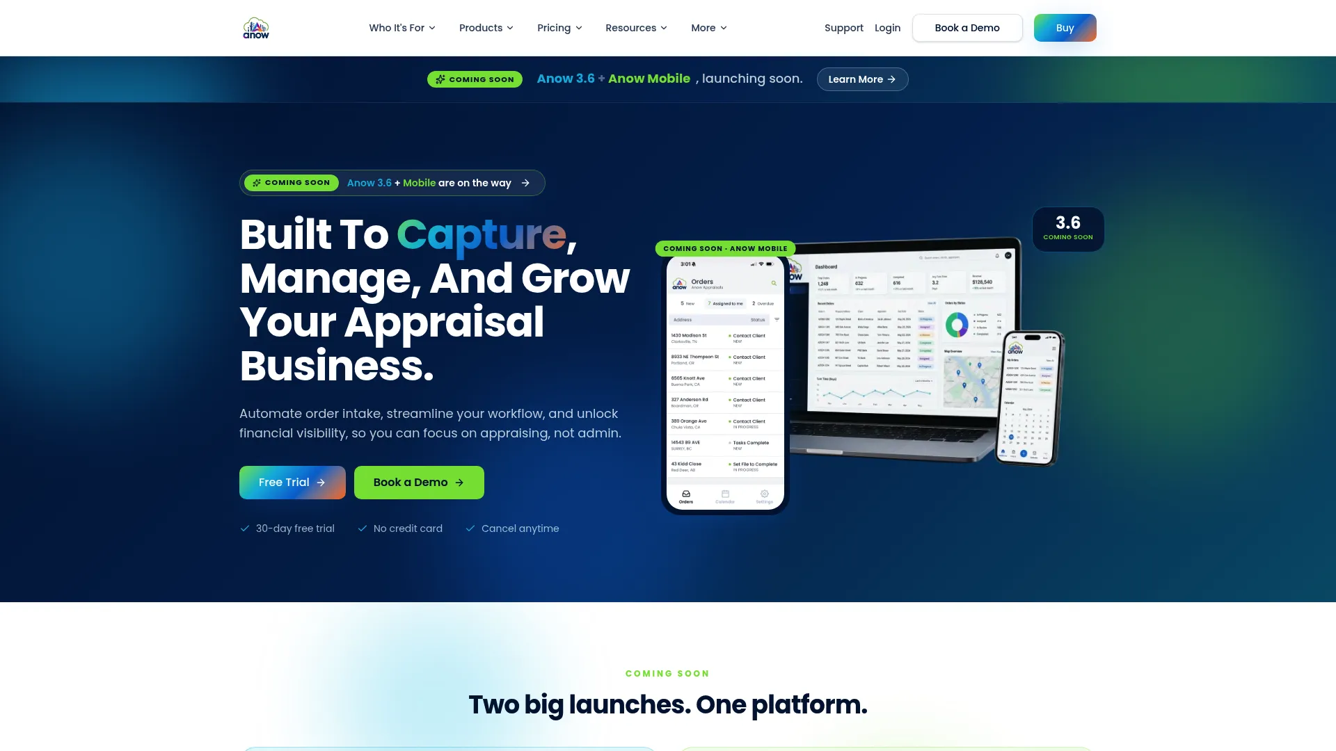 Anow appraisal management software homepage