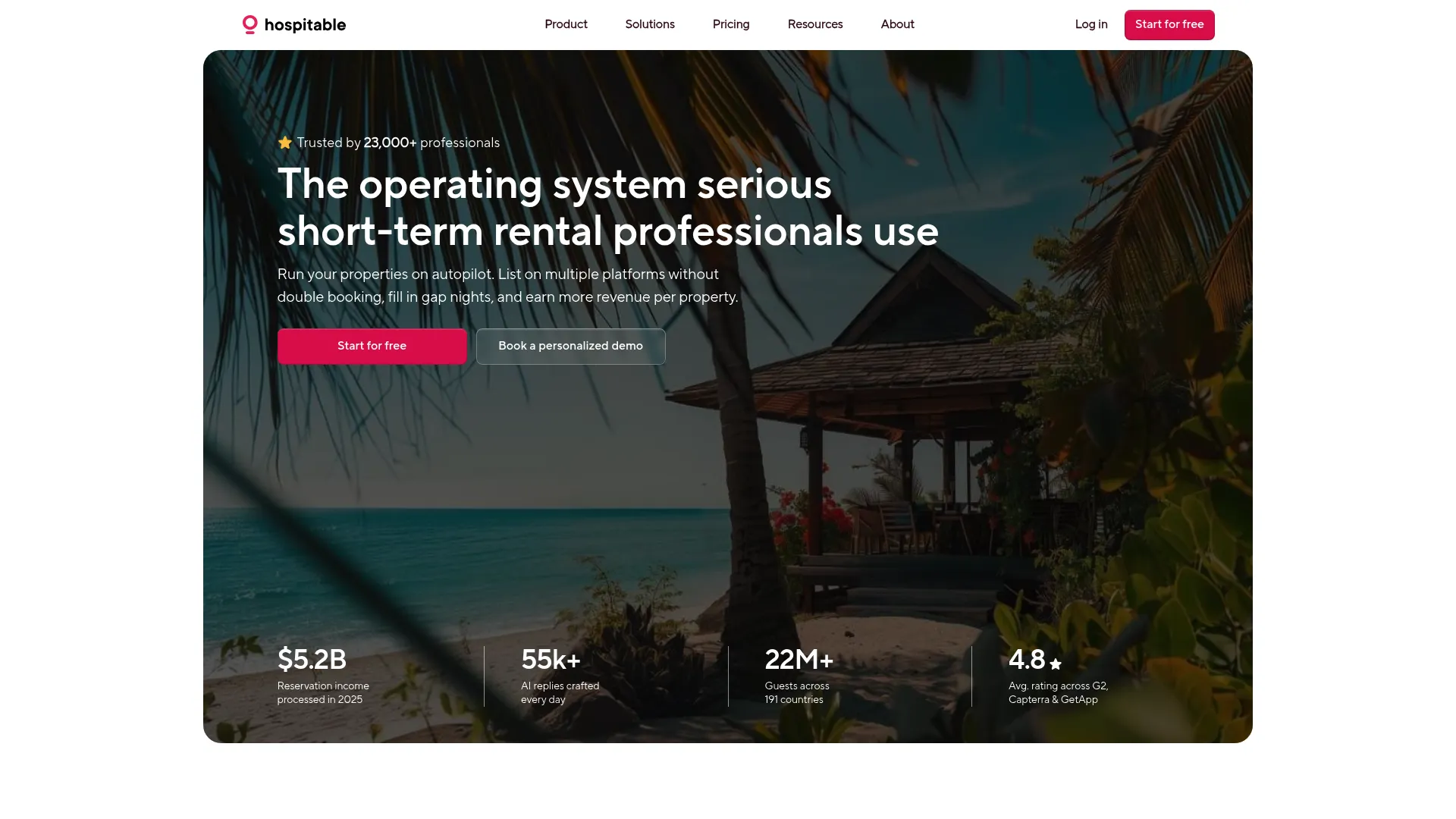Hospitable short-term rental software homepage
