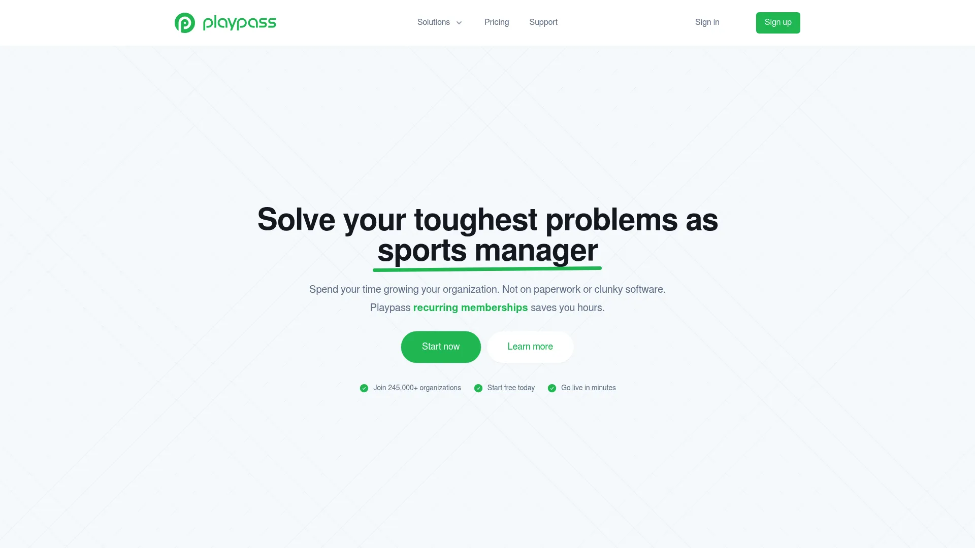 Playpass sports management software homepage