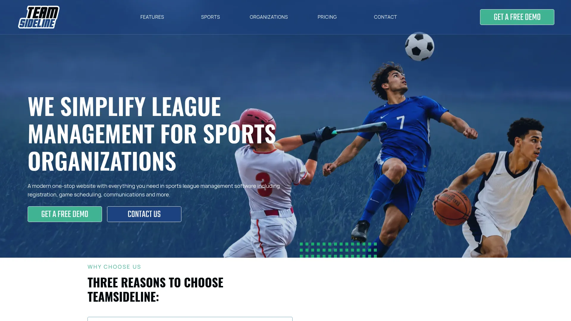 TeamSideline sports league management platform homepage