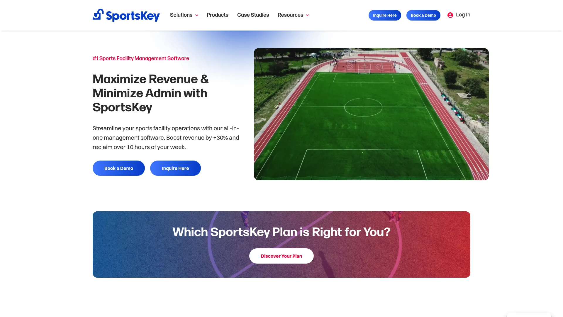 SportsKey facility management and booking software homepage