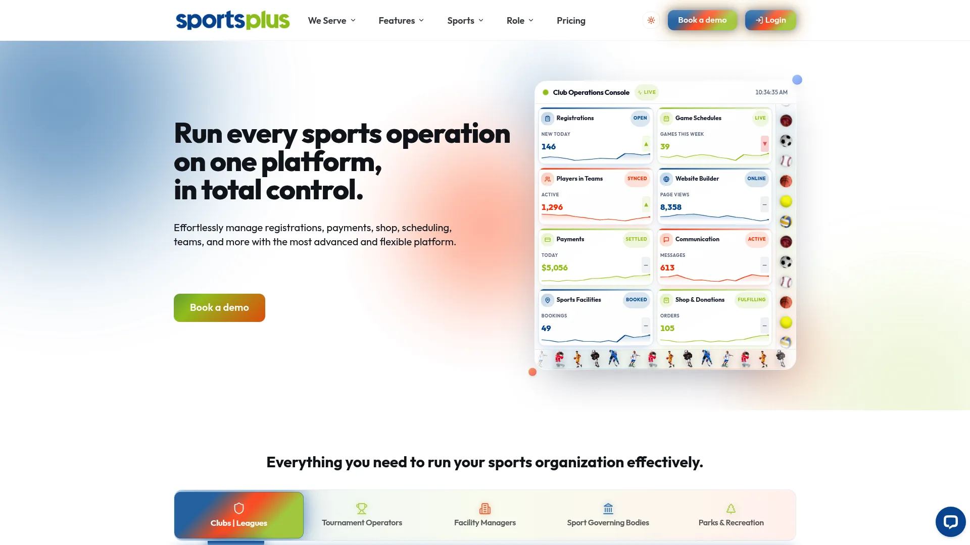 SportsPlus sports organization administration software homepage