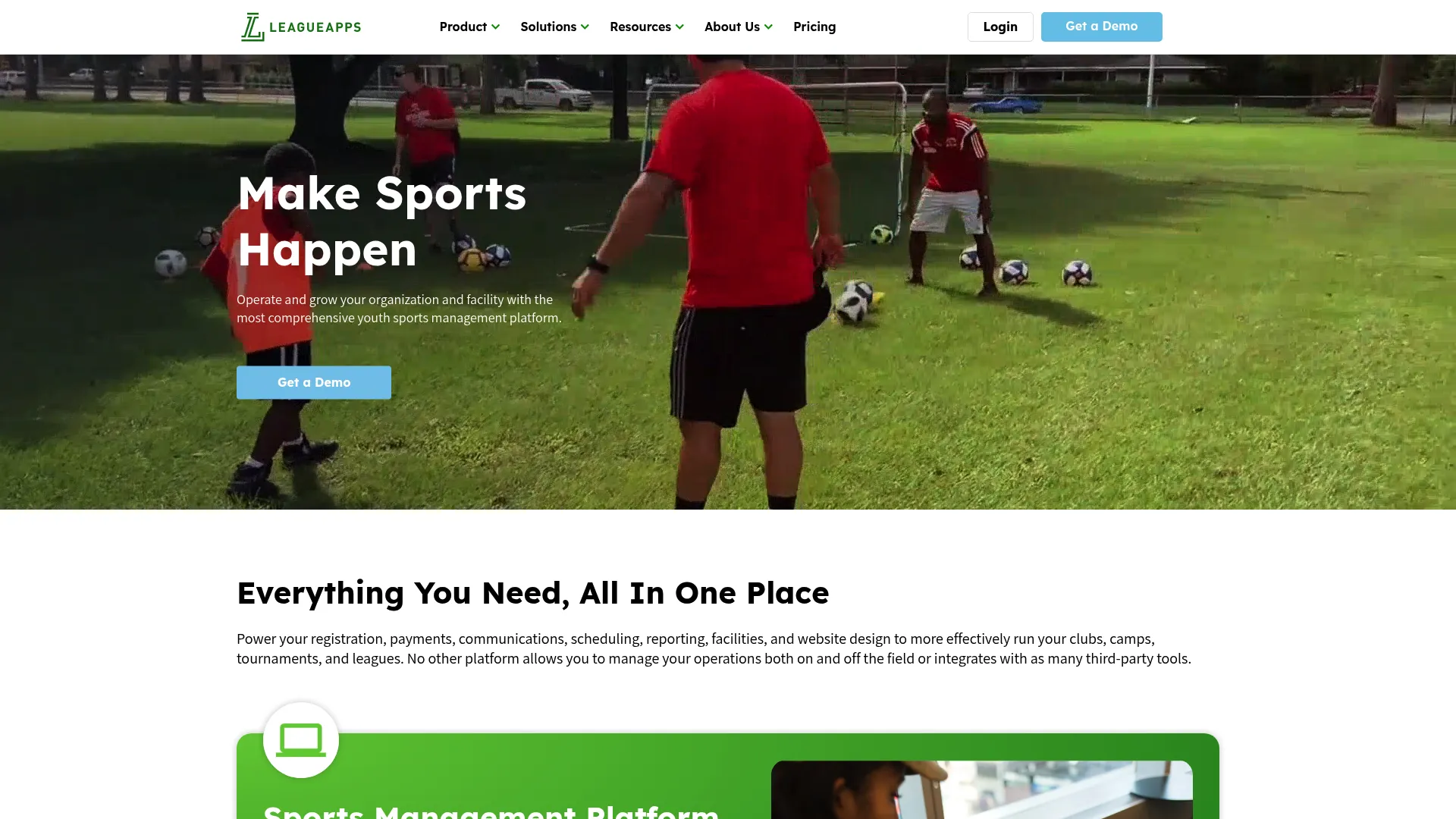 LeagueApps youth sports management platform homepage