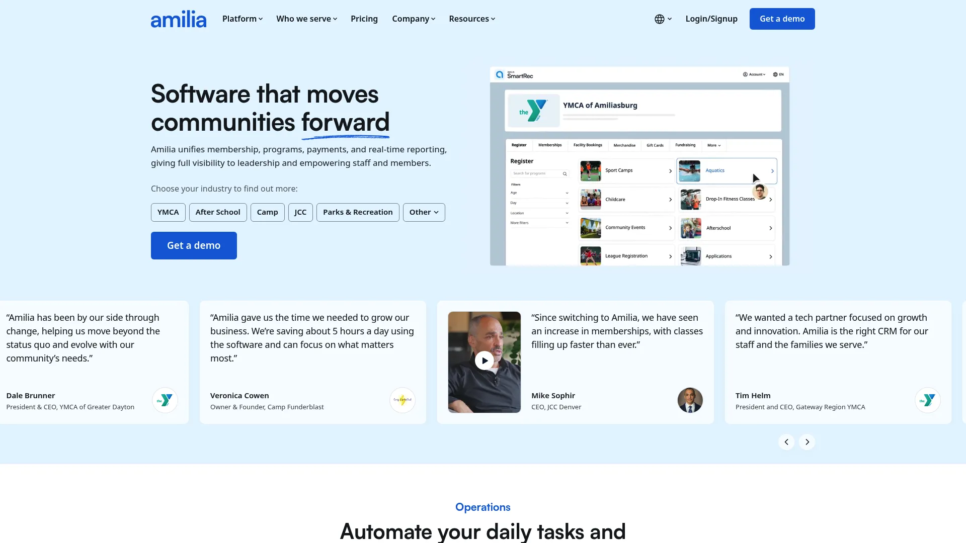 Amilia recreation and membership management software