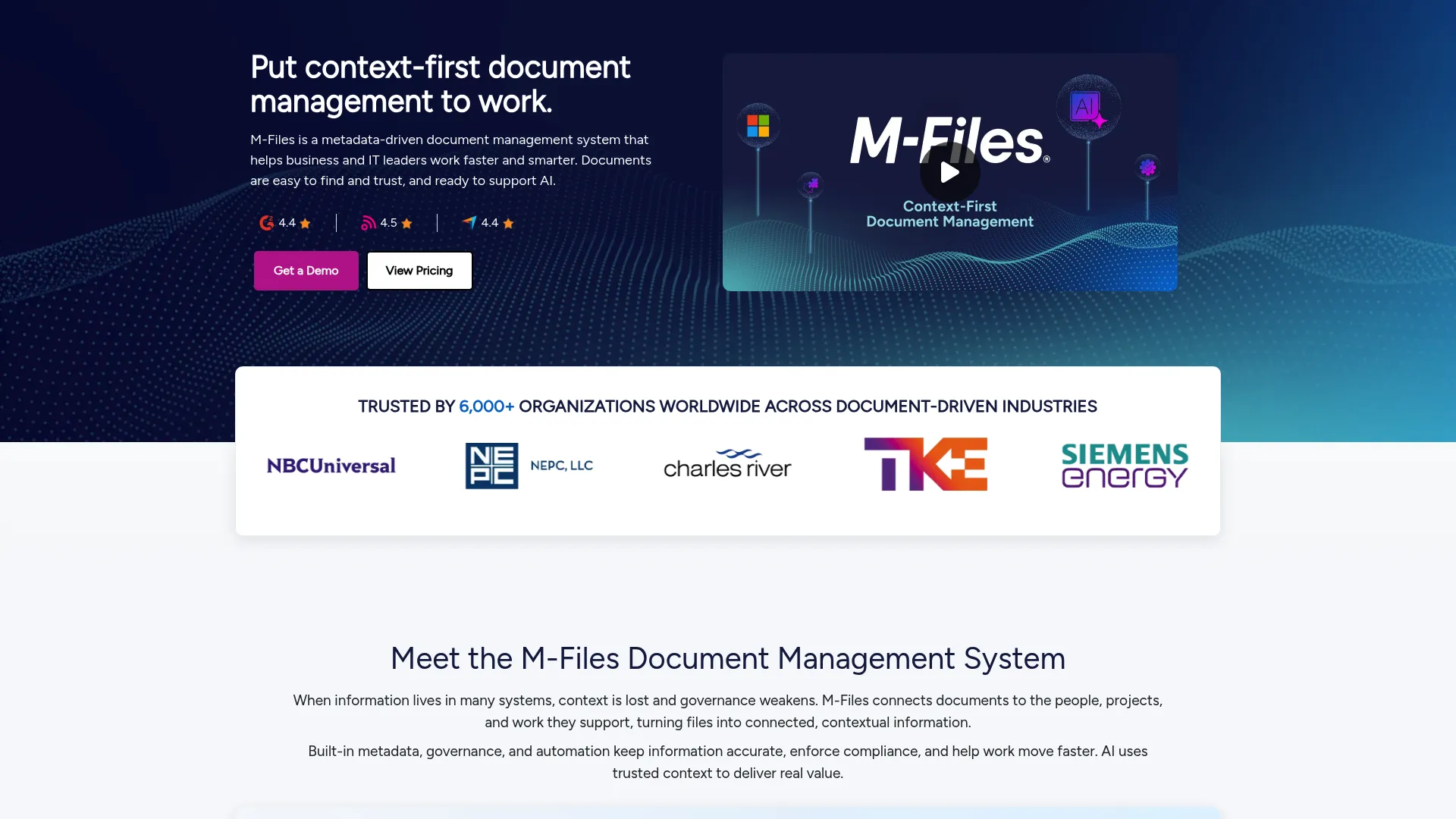 M-Files metadata-driven document management homepage