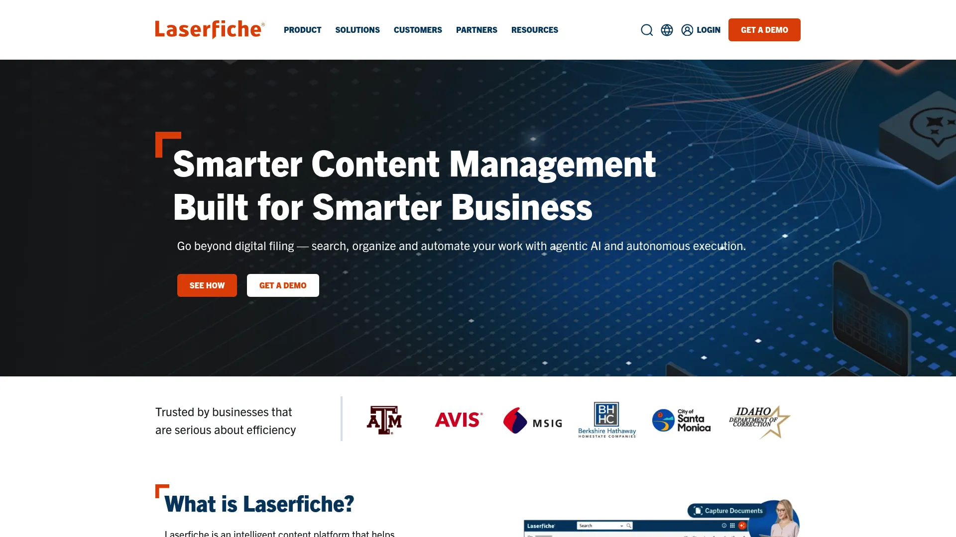 Laserfiche intelligent content platform homepage