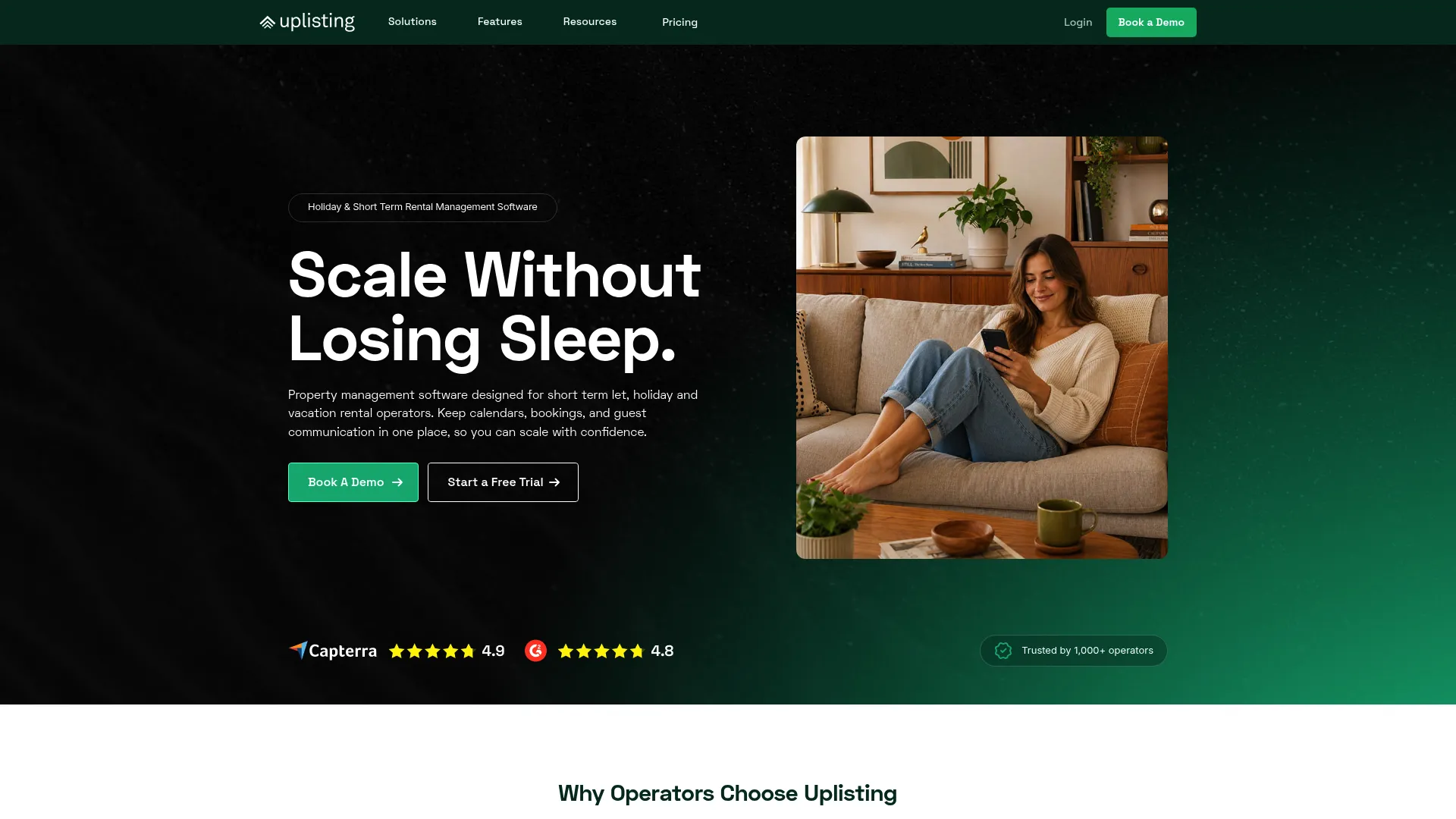 Uplisting short-term rental property management software homepage
