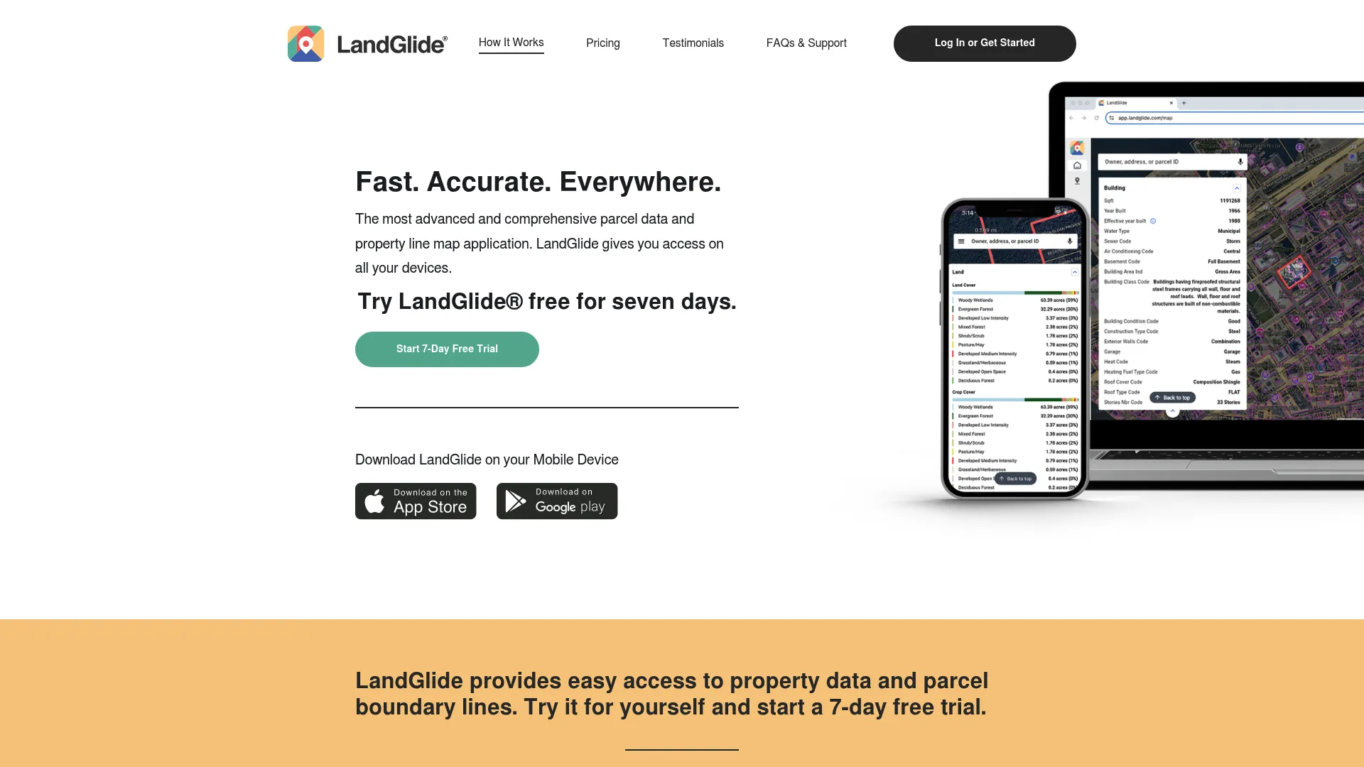 LandGlide parcel mapping app showing property lines and ownership details on mobile