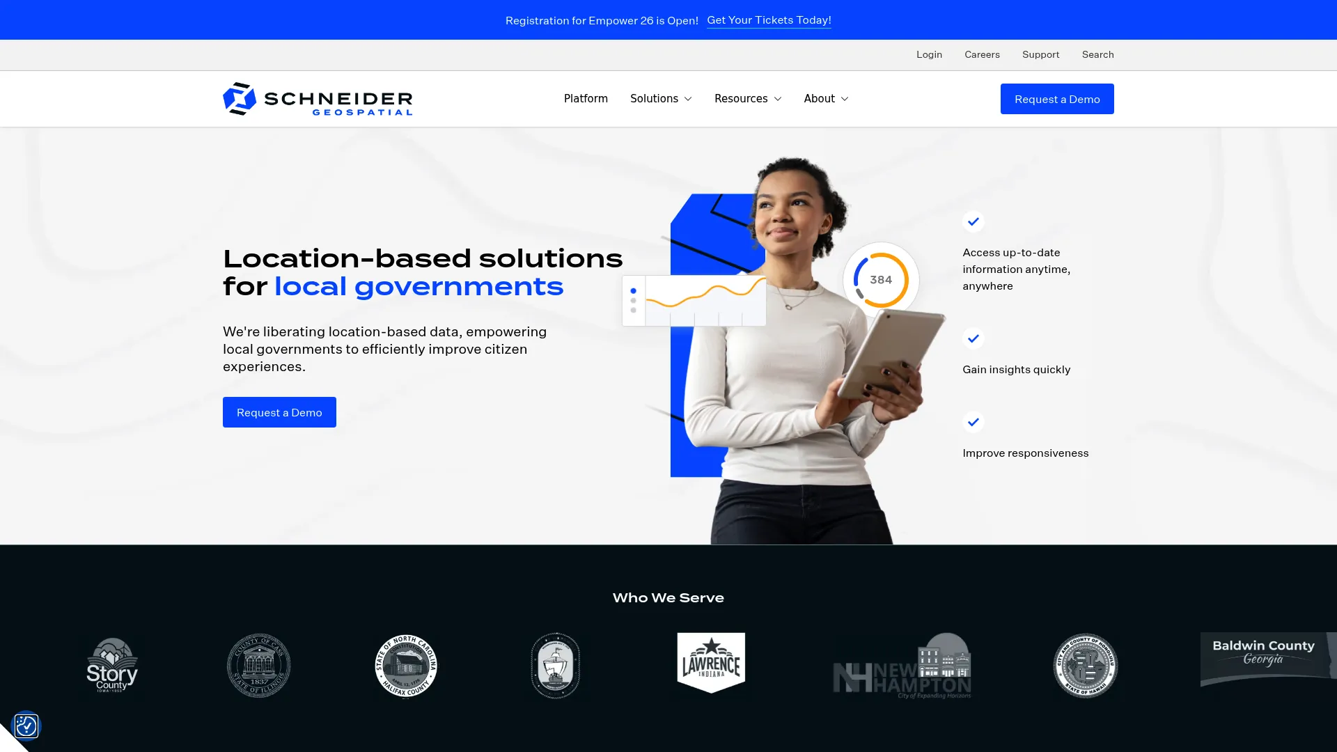 Schneider Geospatial government GIS platform showing parcel management and citizen access tools