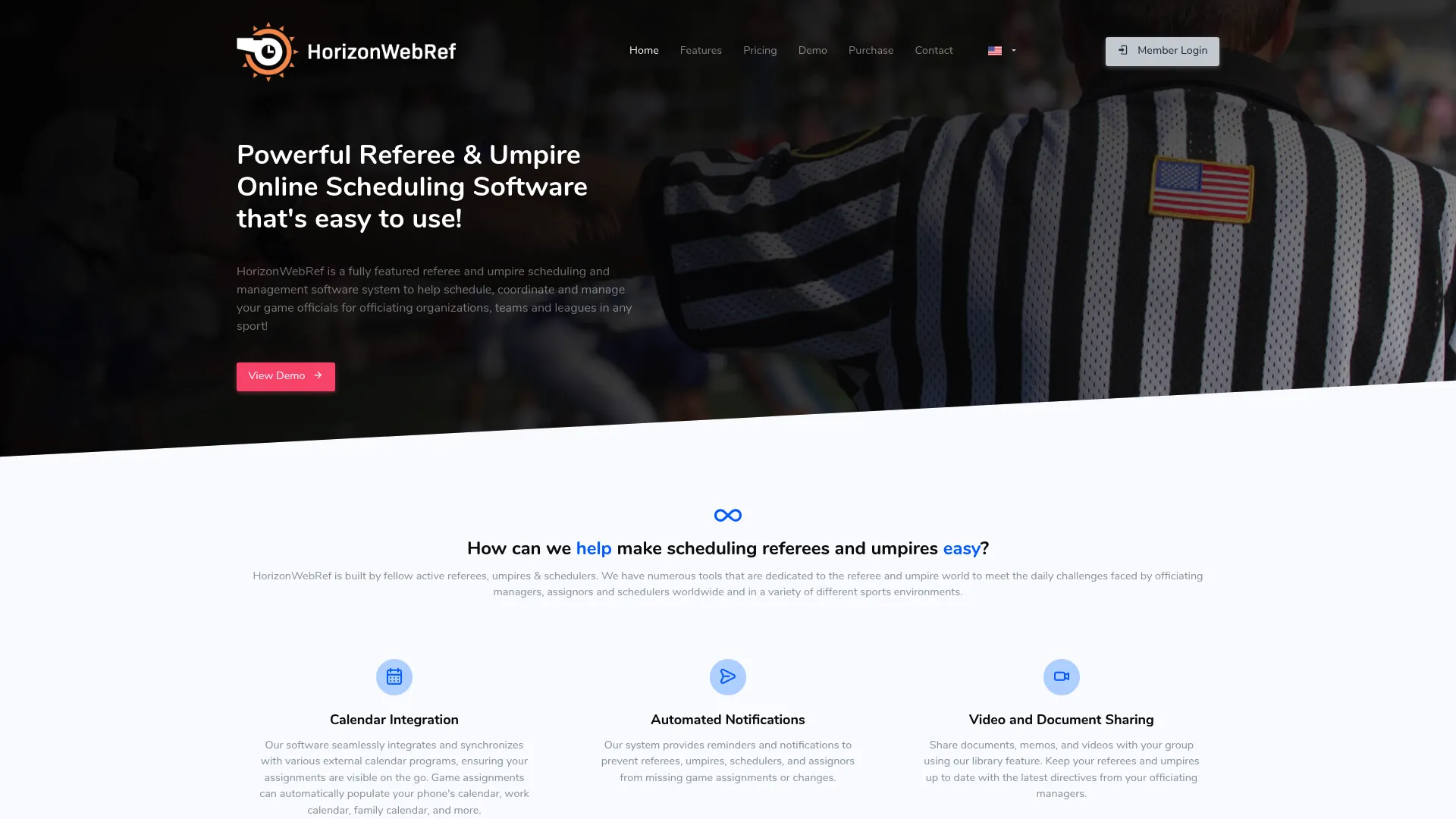 HorizonWebRef officiating management software homepage