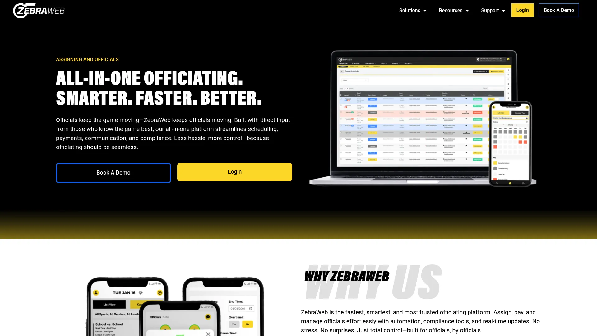 ZebraWeb sports officiating software homepage