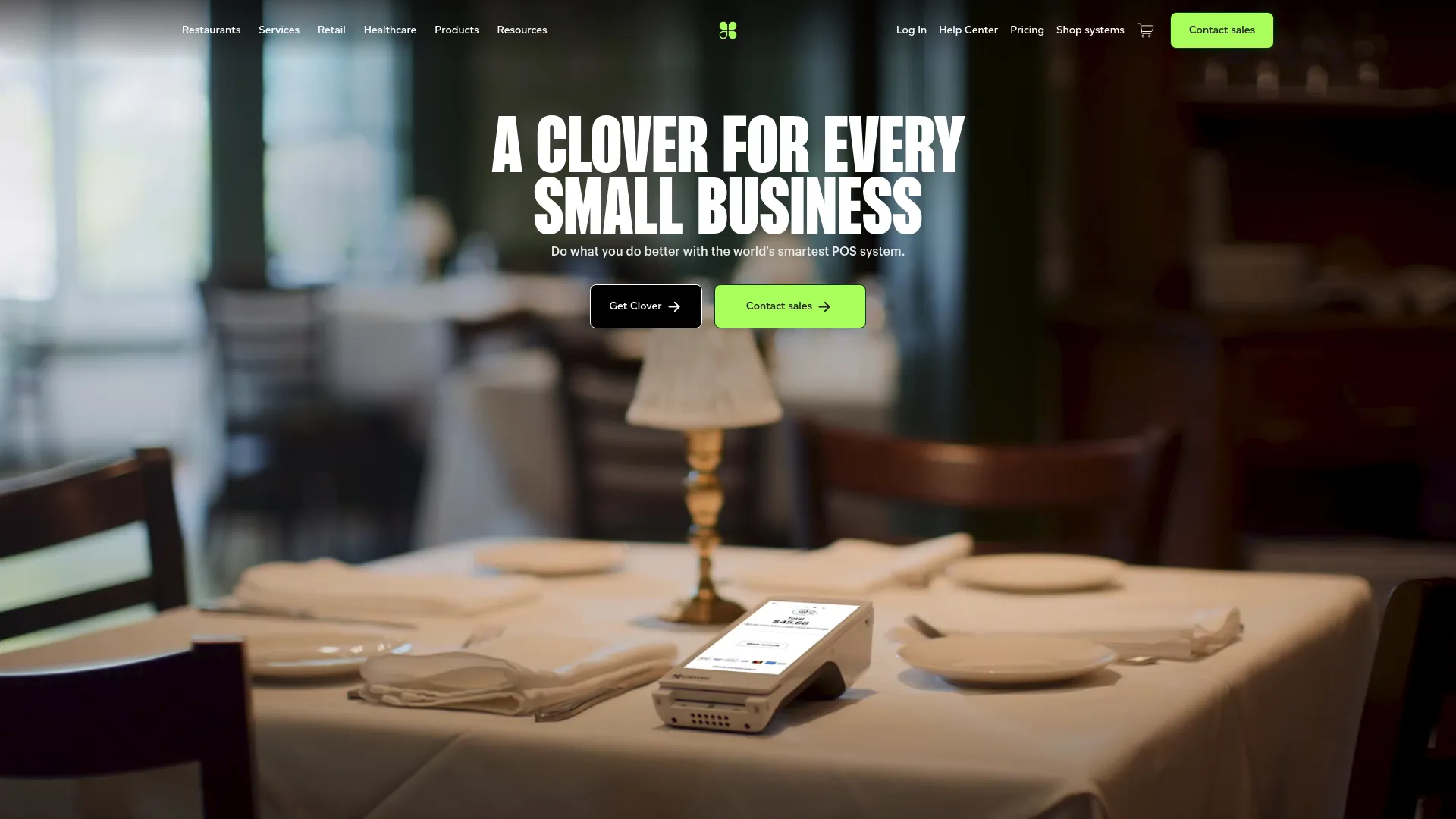 Clover cloud-based POS and payments platform homepage