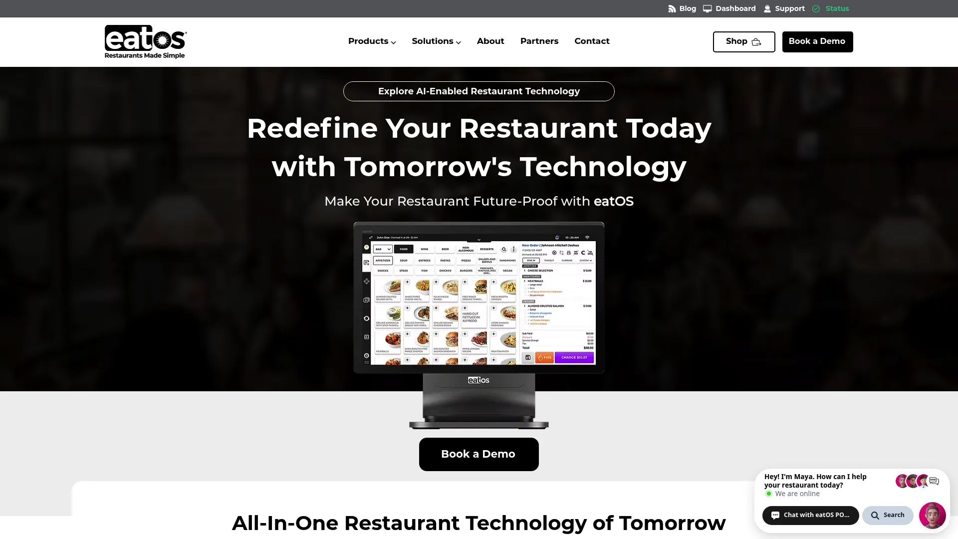 eatOS restaurant management and POS platform homepage
