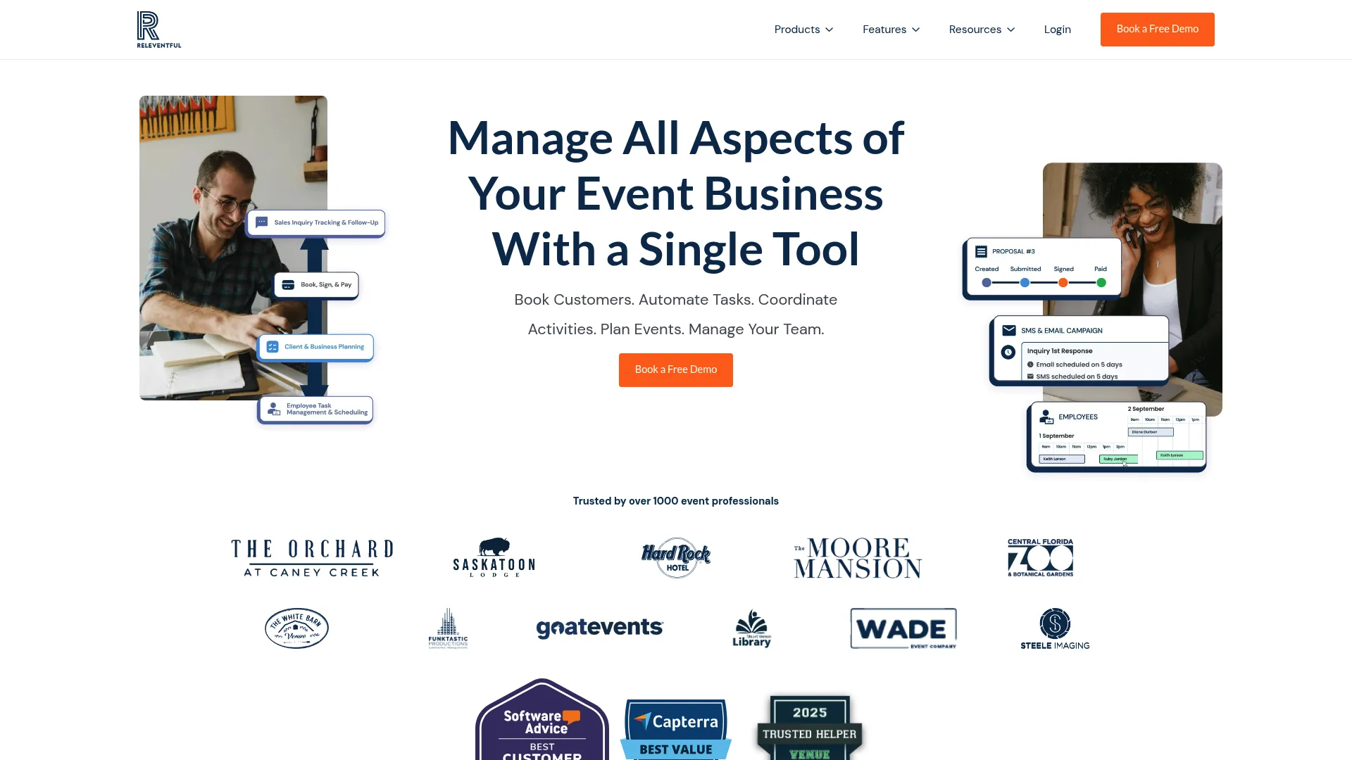 Releventful venue management software homepage