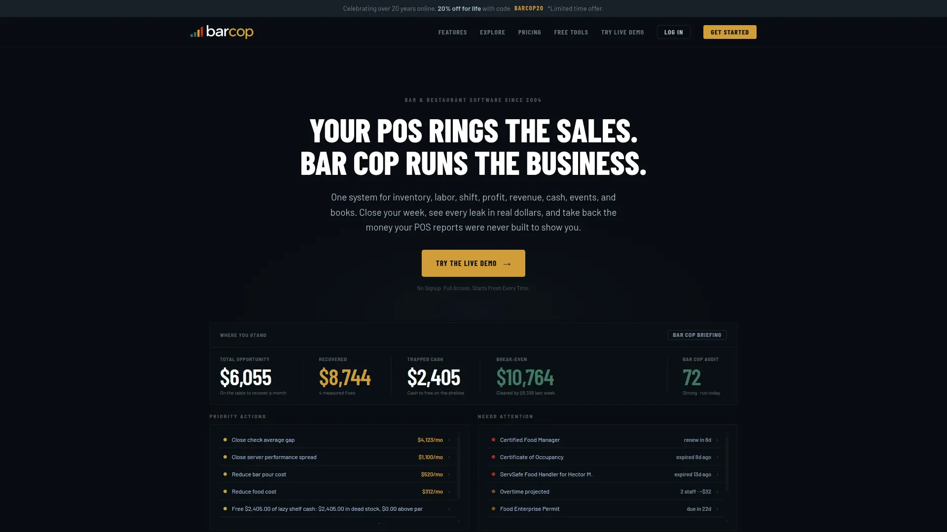 Bar cop bar and restaurant management software