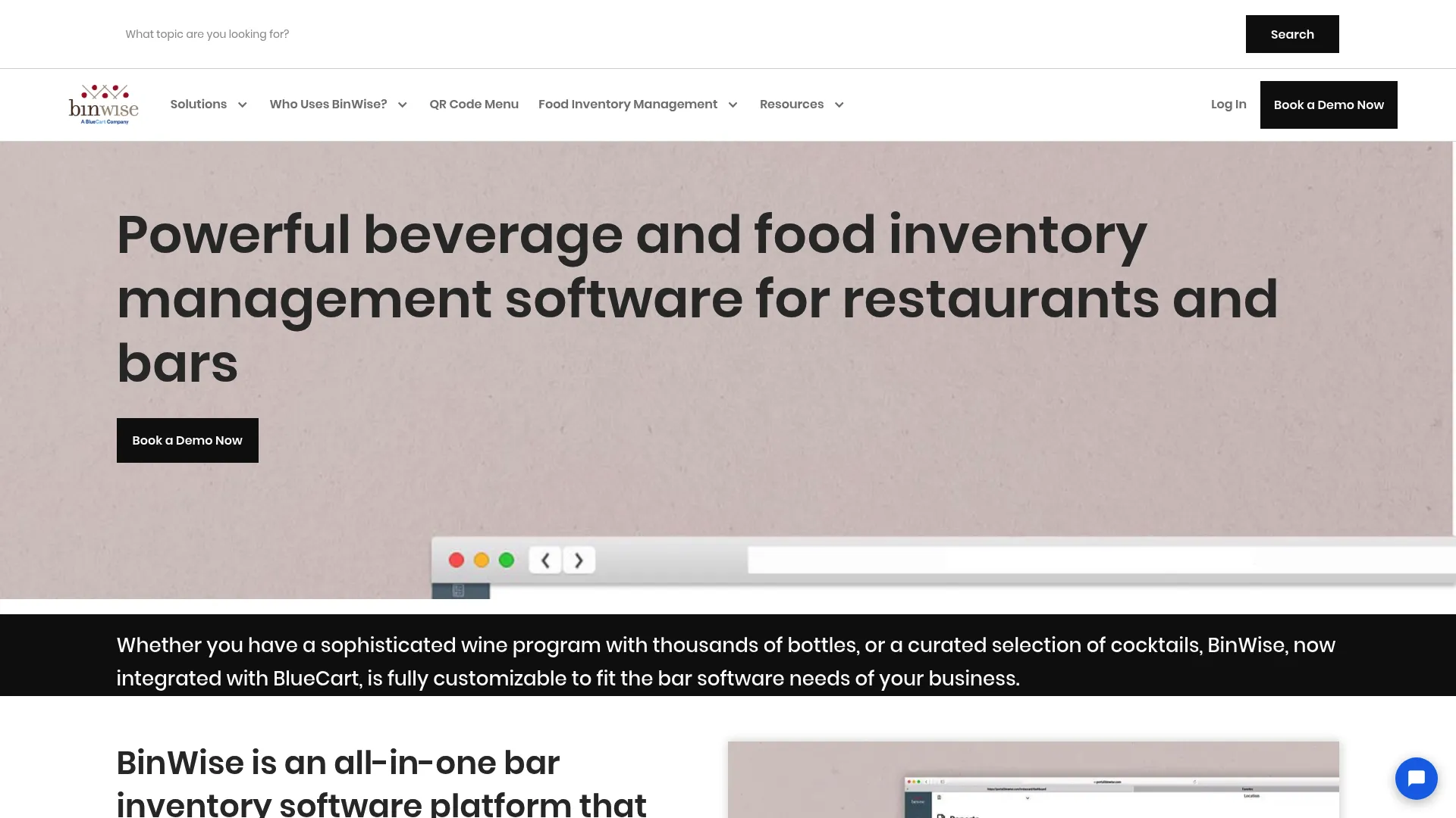 BinWise bar and beverage inventory management software dashboard