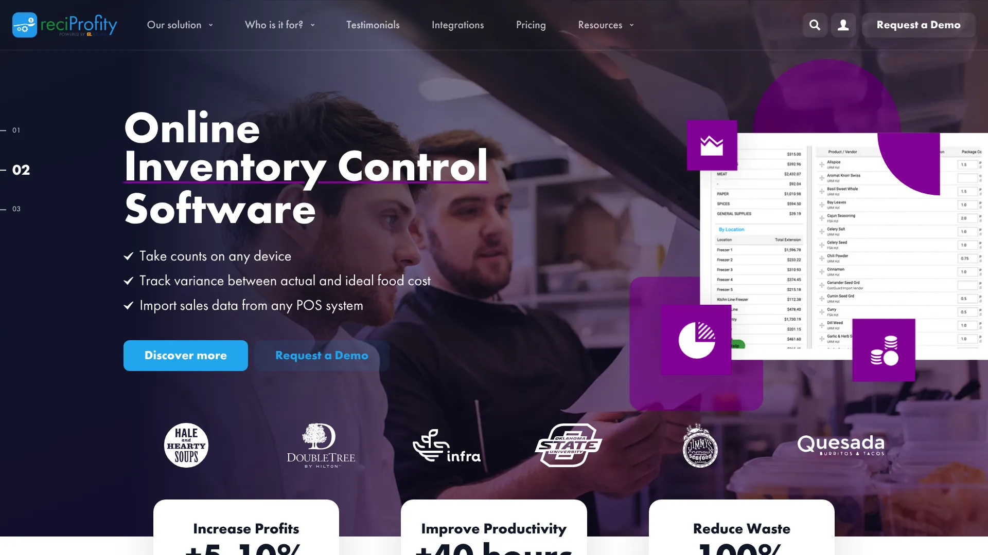 ReciProfity food costing and inventory software homepage