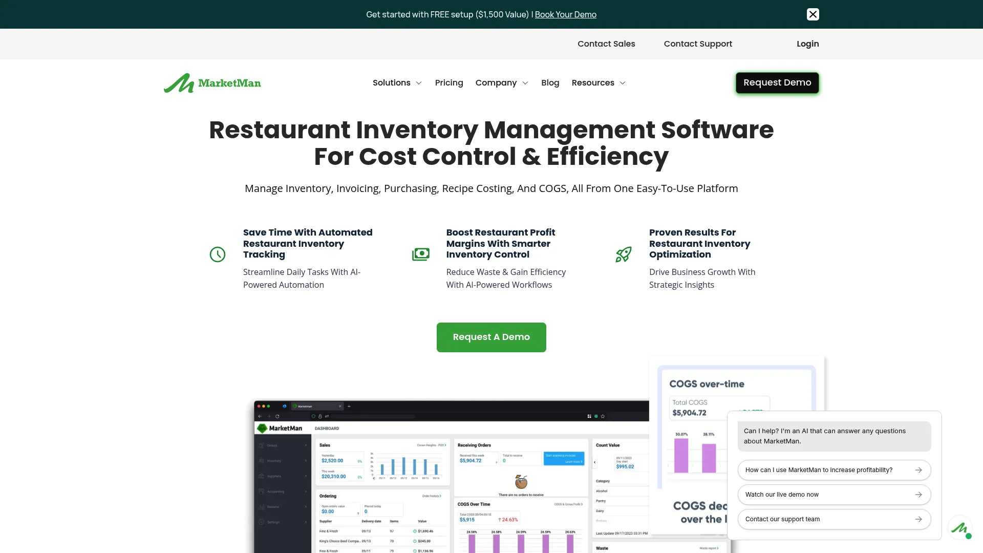 MarketMan restaurant inventory and purchasing software homepage