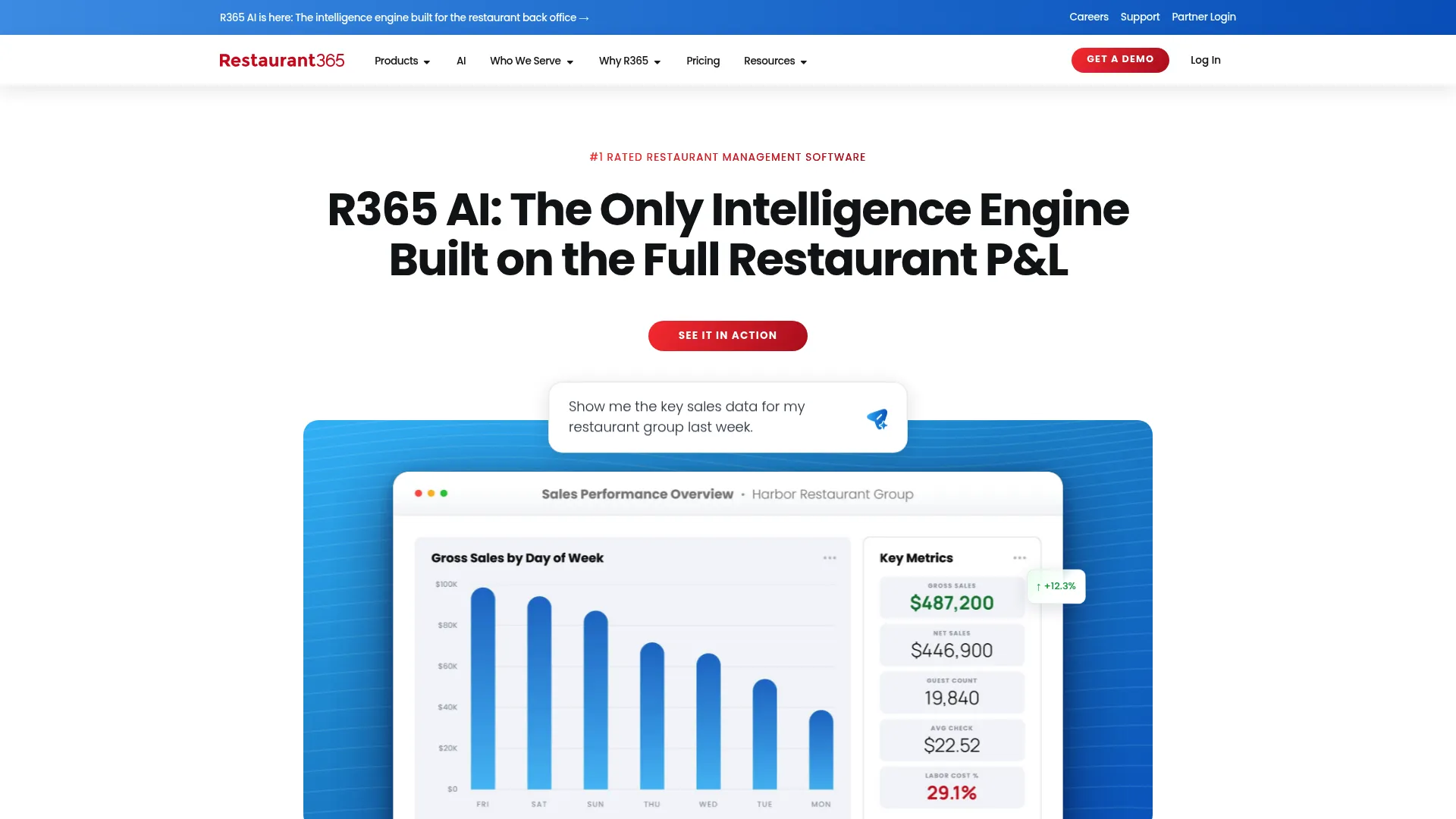 Restaurant365 restaurant management software homepage