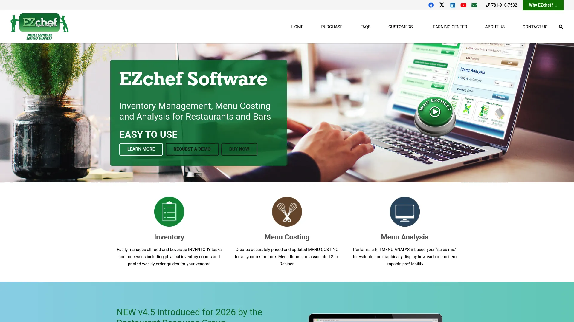 EZchef restaurant inventory and menu costing software homepage