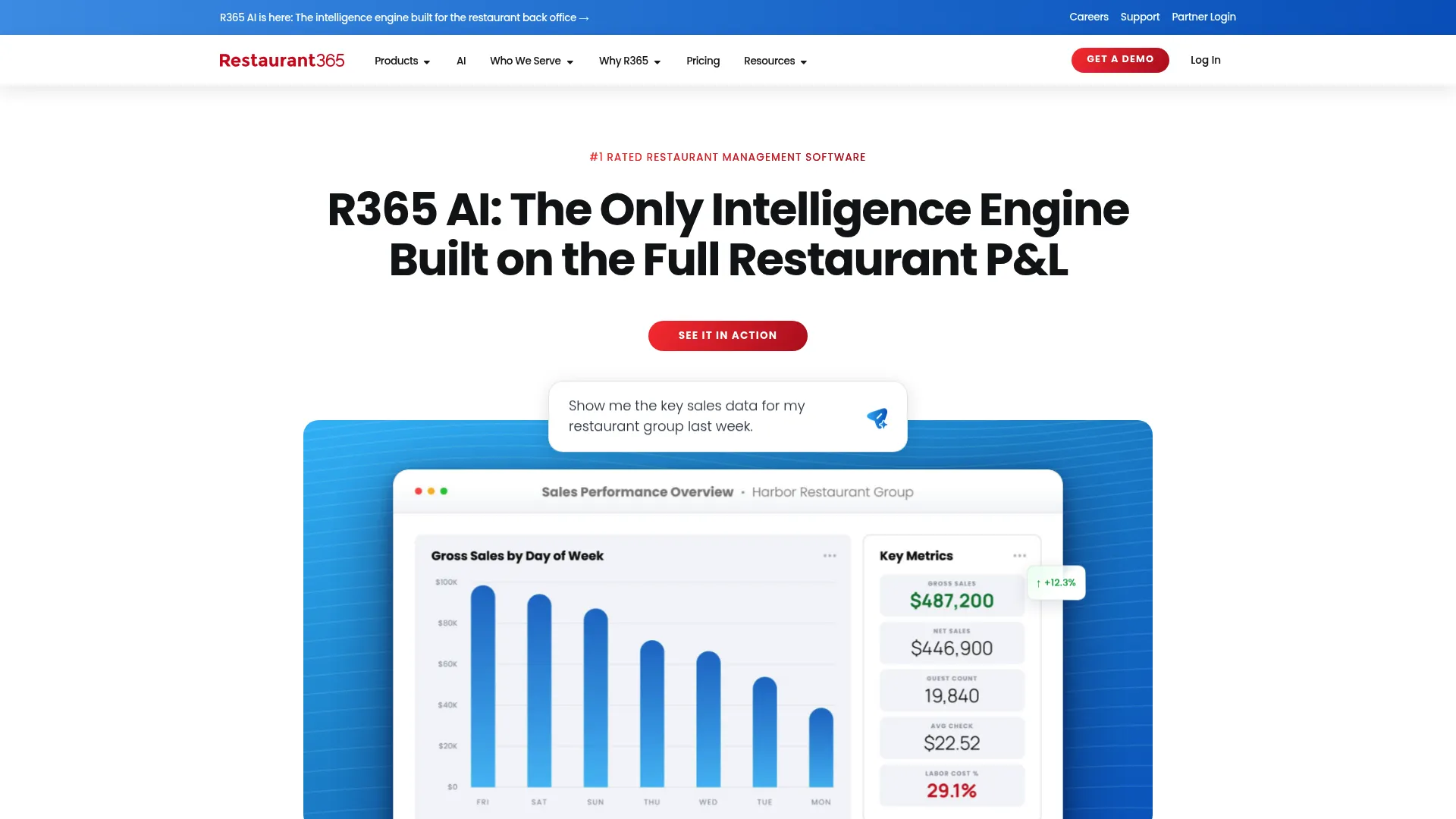 Restaurant365 restaurant management software homepage