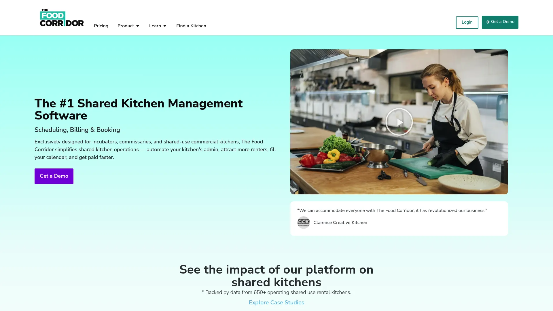 The Food Corridor shared kitchen management software homepage