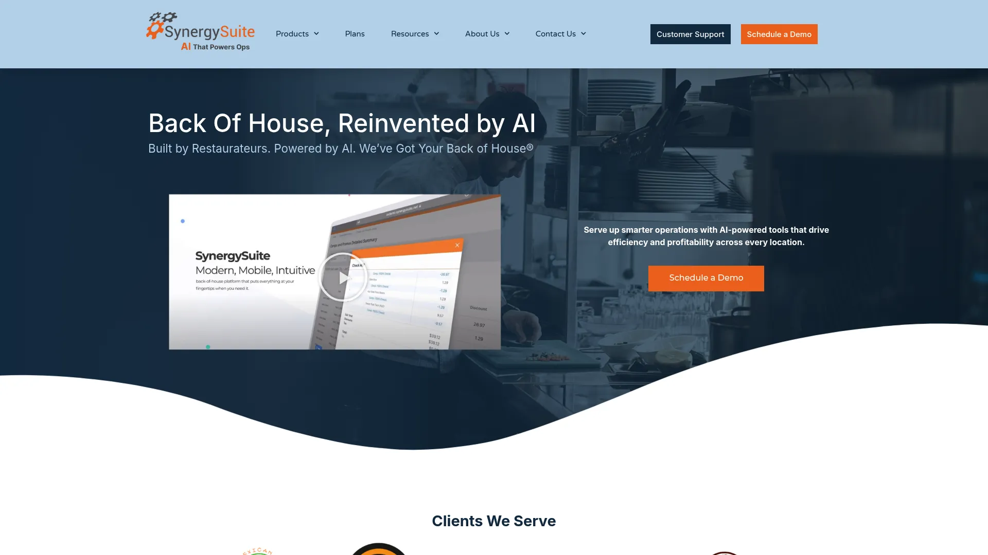 SynergySuite back-of-house restaurant management software homepage
