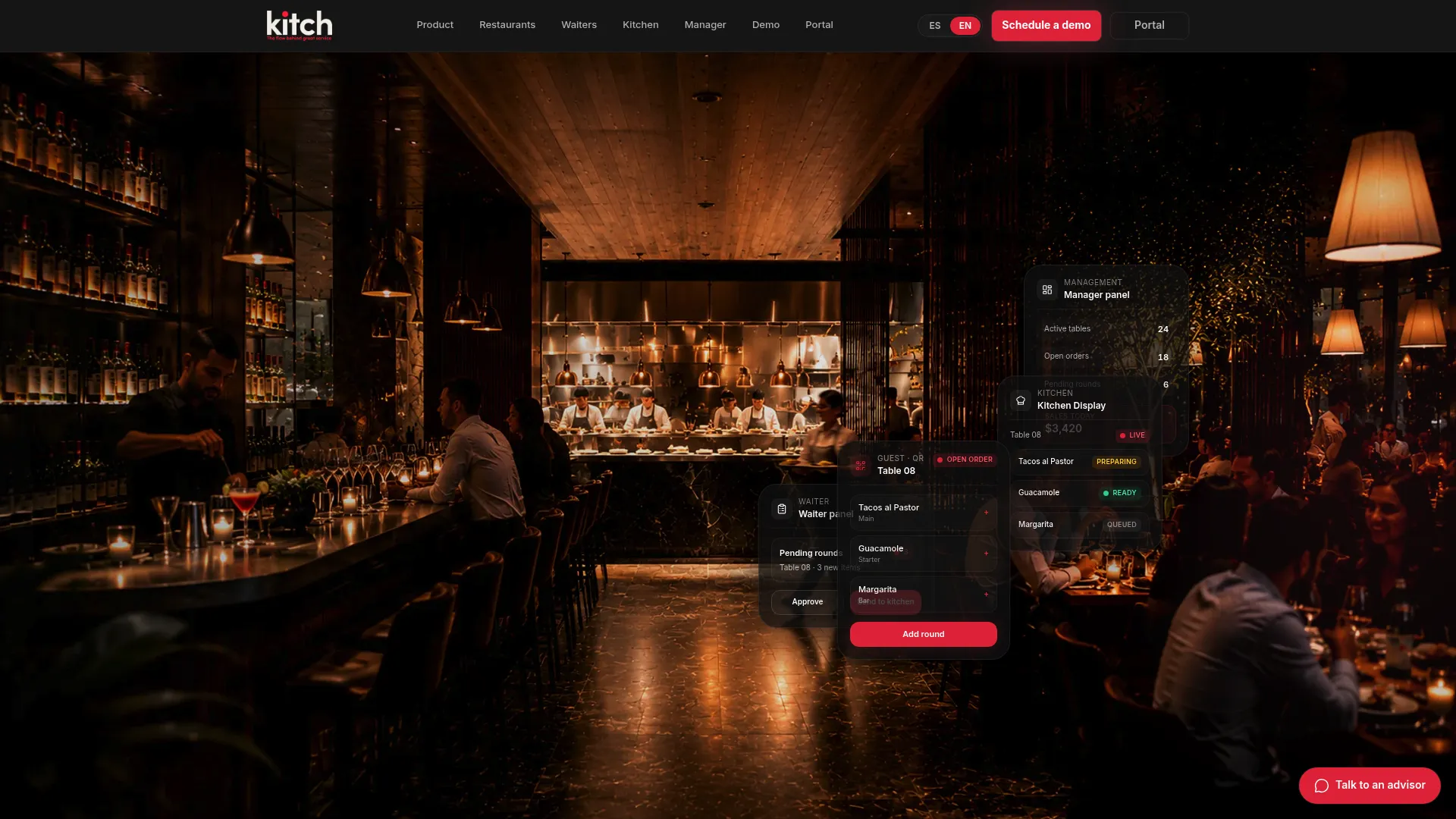 Kitch restaurant operating software homepage