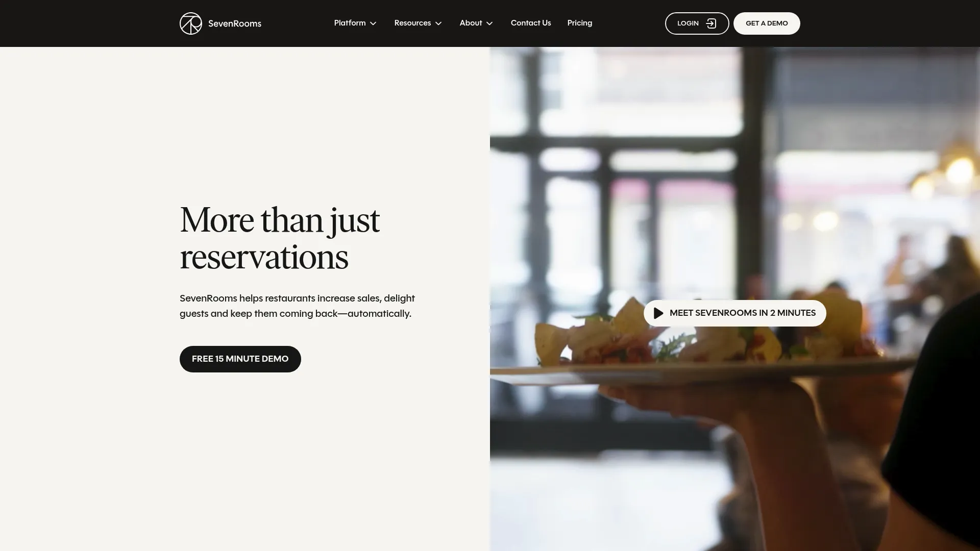 SevenRooms hospitality CRM and guest experience platform homepage